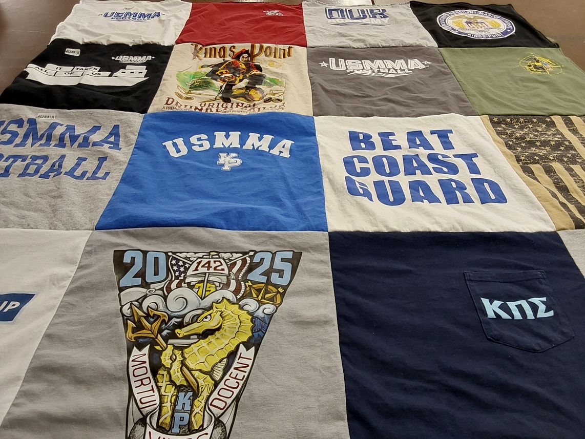 T-shirt quilt featuring u.s. merchant marine academy men's football team, kings point mariners by Sharon from TX