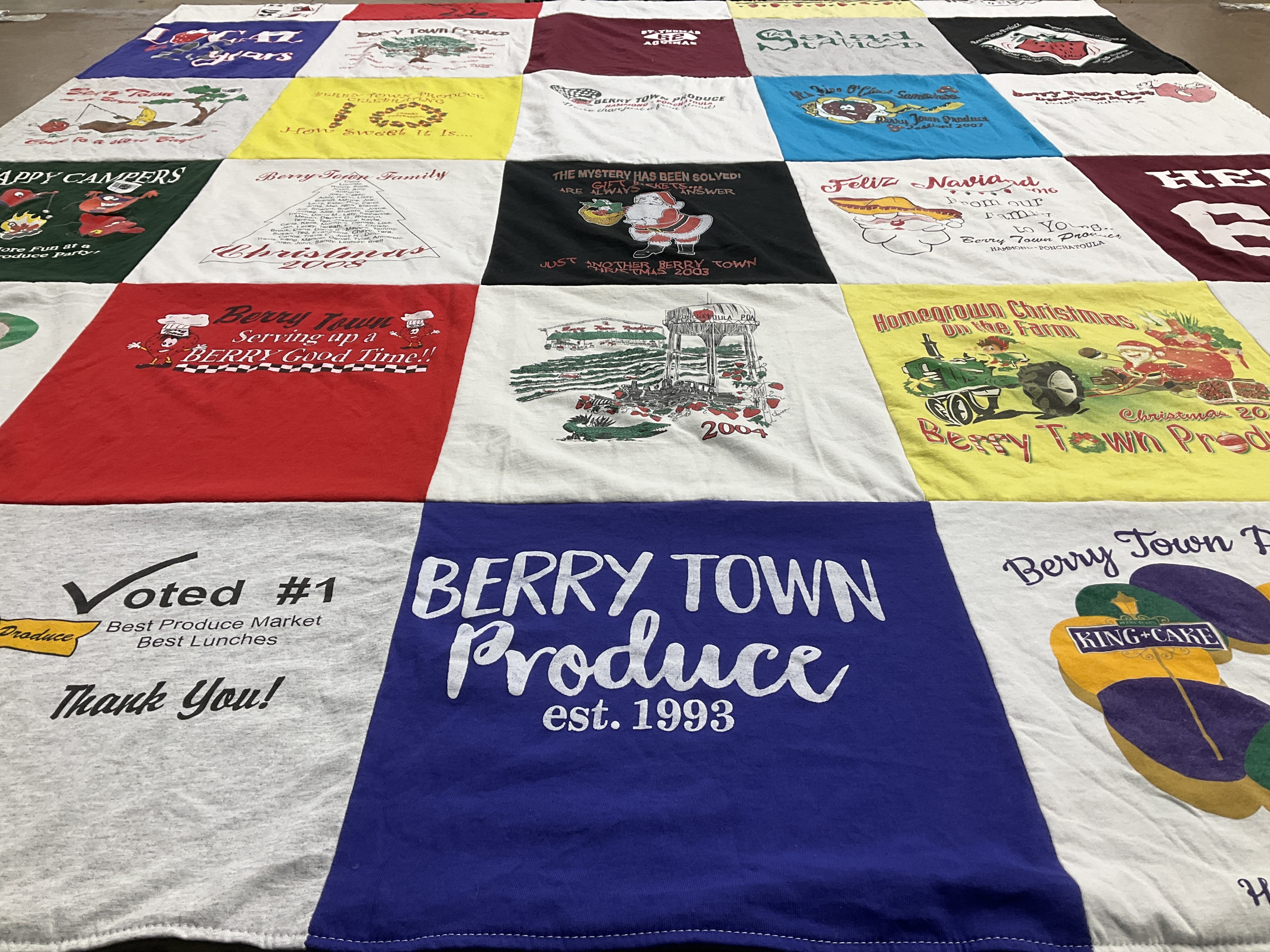 T-shirt quilt with cooking, gardening themes by CINDY from LA