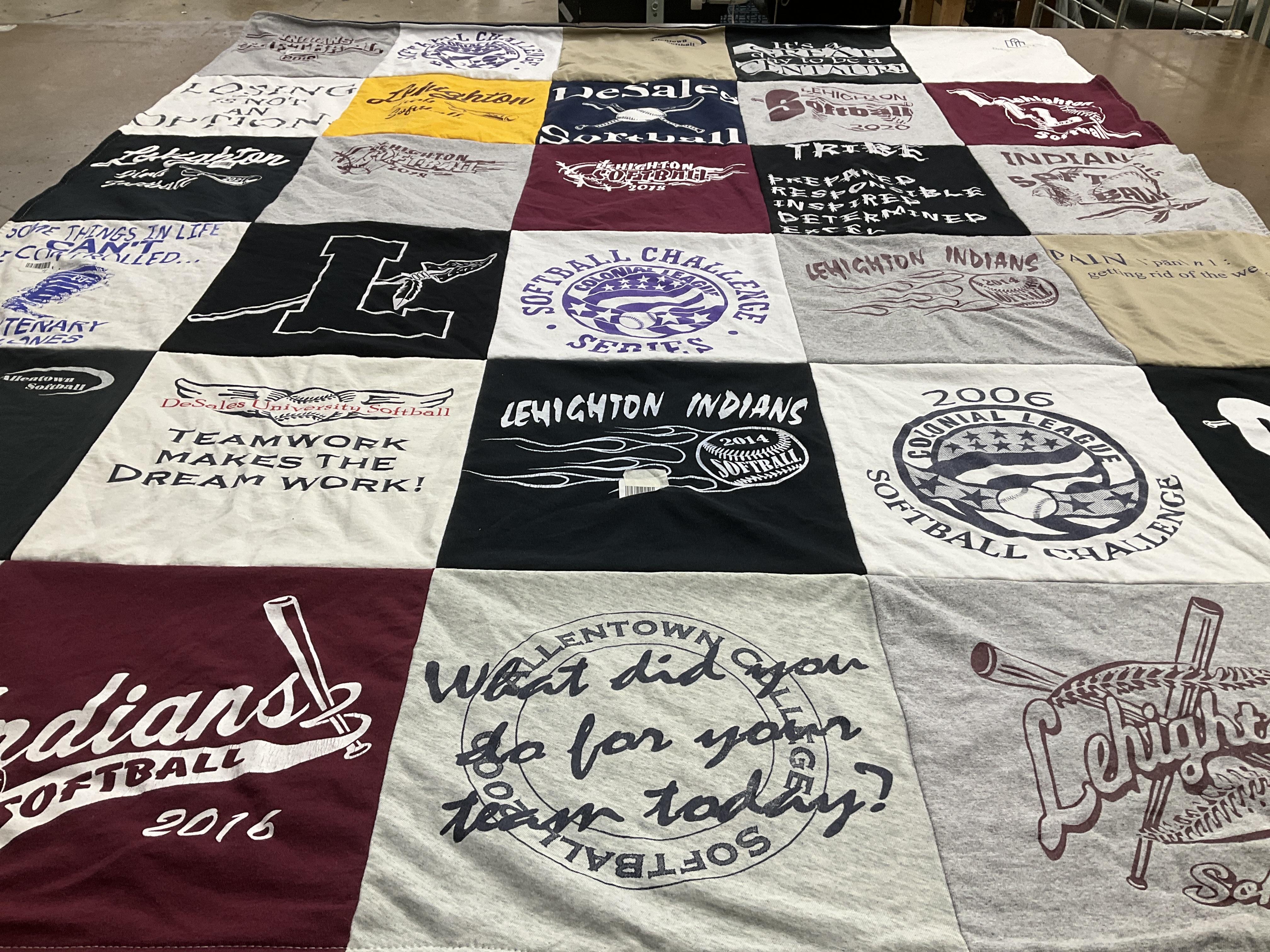 T-shirt quilt featuring lehigh ton indians, lentz town softball by David from PA
