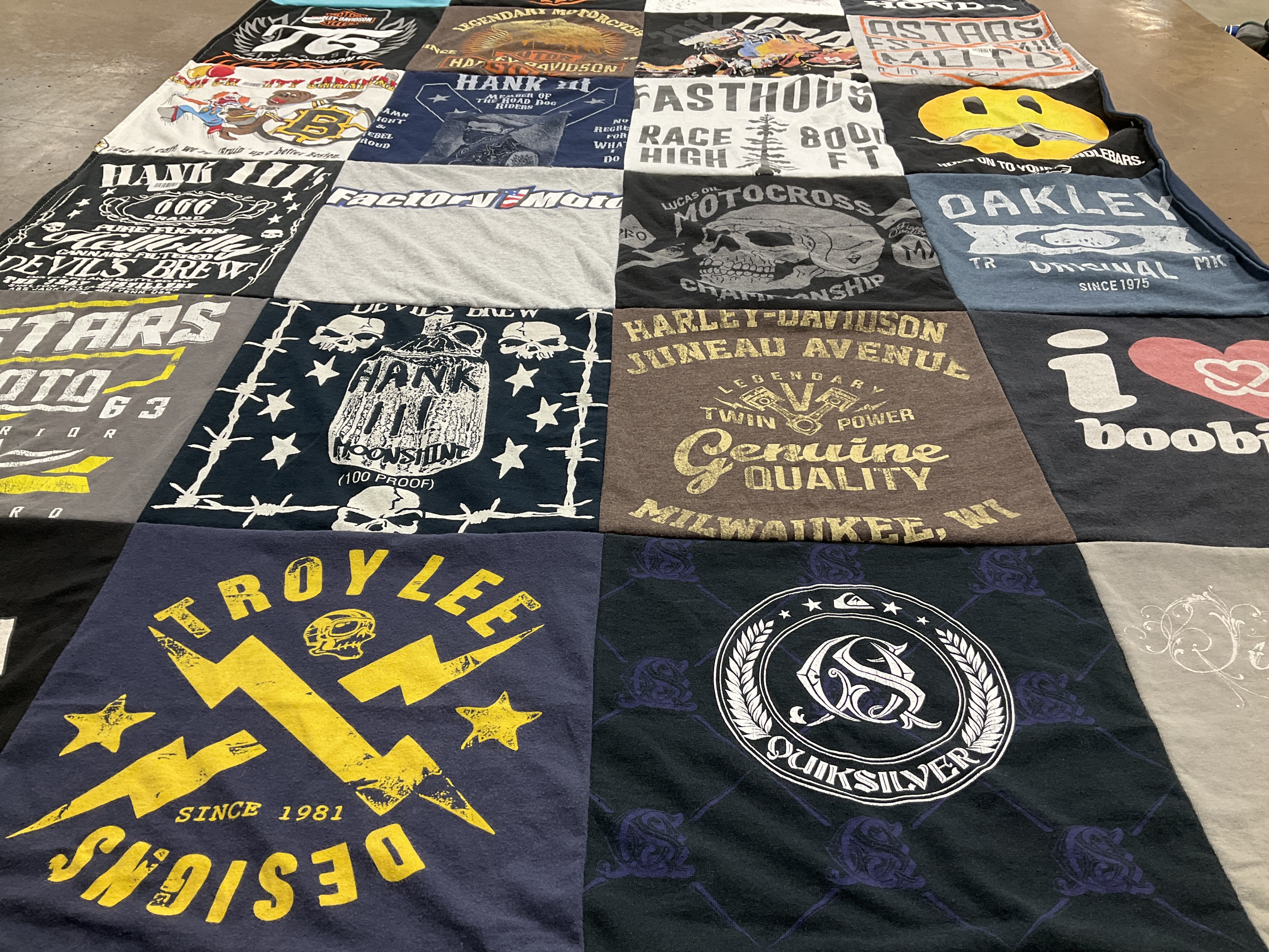 T-shirt quilt with motorcycle, sports themes by Lisa from MA