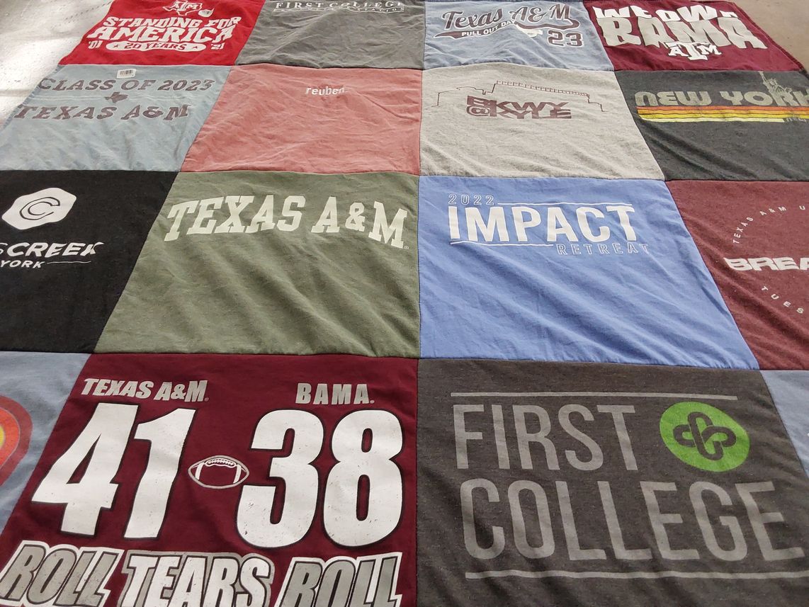 T-shirt quilt featuring texas a&m university, university of alabama by Lacy from TX