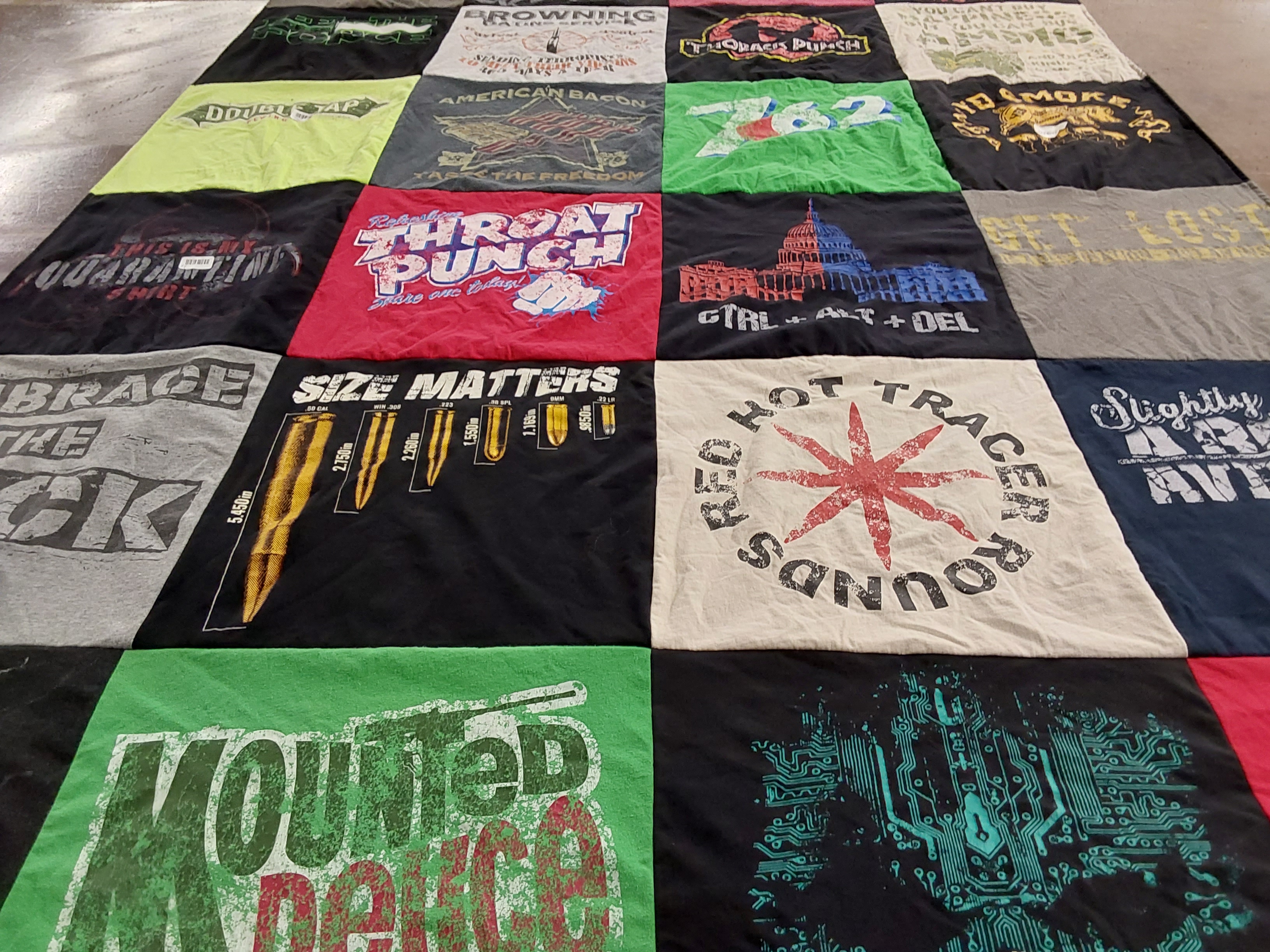 T-shirt quilt with shooting, freedom themes by Amie from CA
