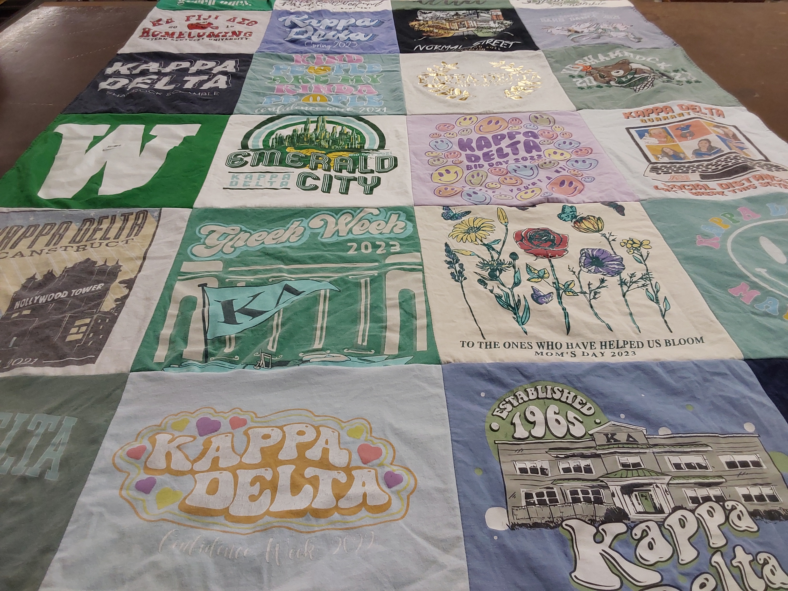 T-shirt quilt with sorority, community themes by Jill from KY