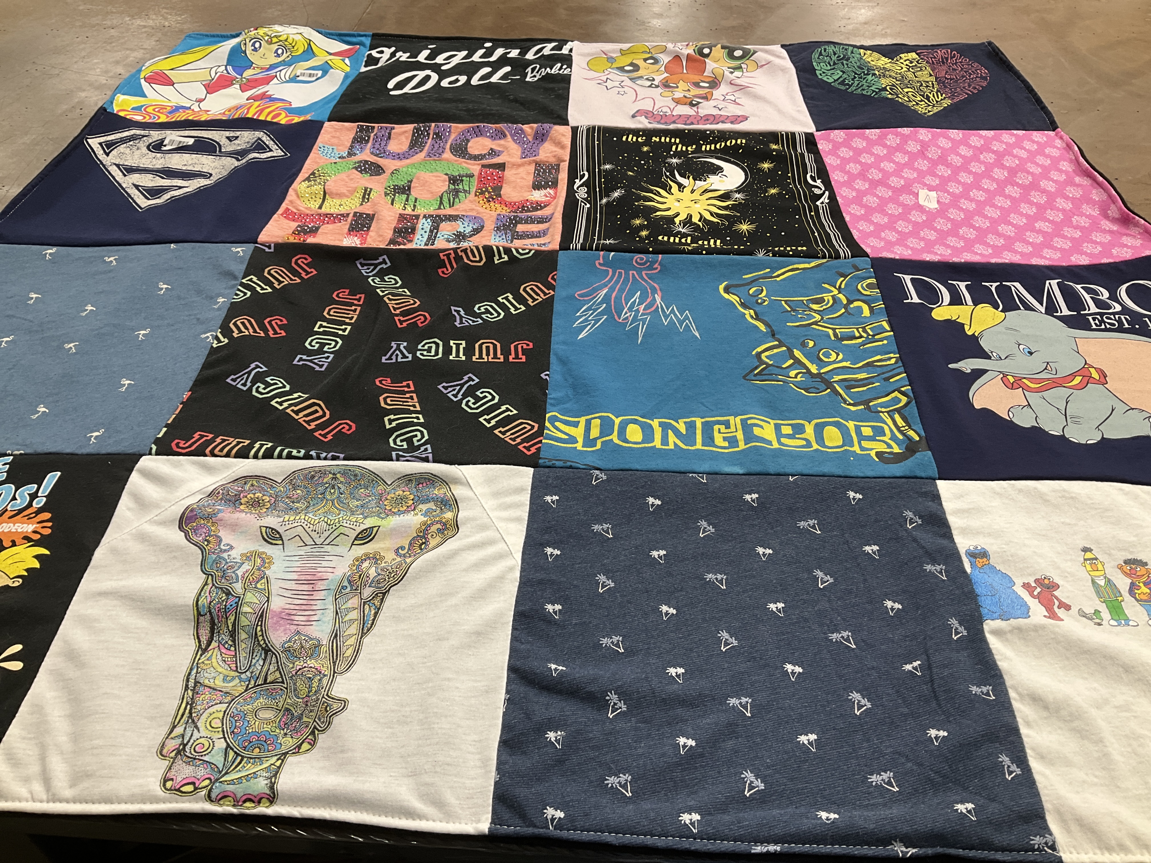 T-shirt quilt with cartoons, animals themes by Donna from FL