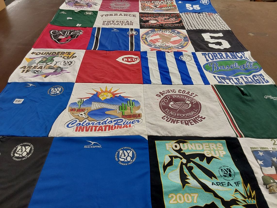 T-shirt quilt with youth sports, football themes by ann from IL