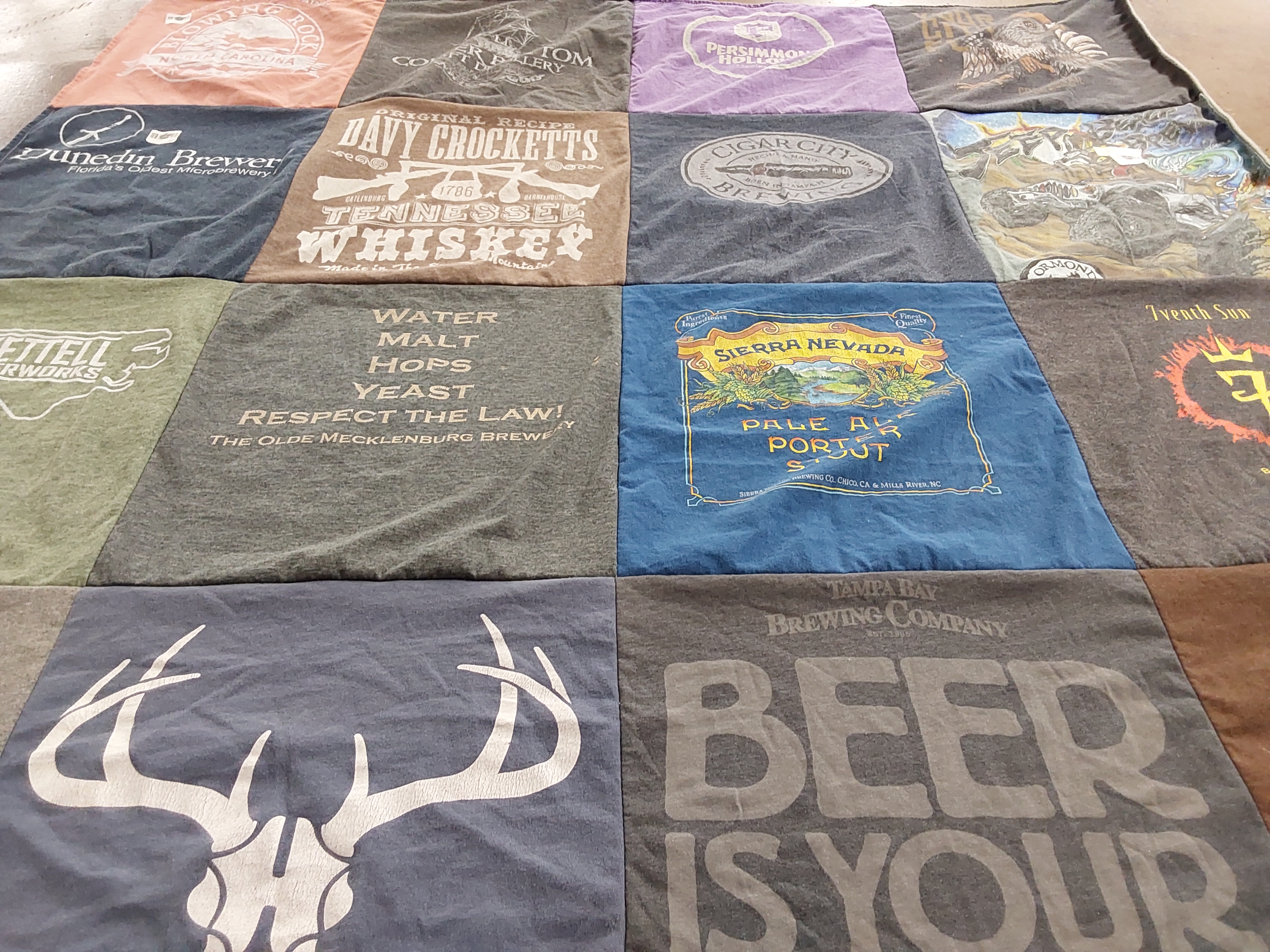 T-shirt quilt with brewing, microbreweries themes by Tina from FL
