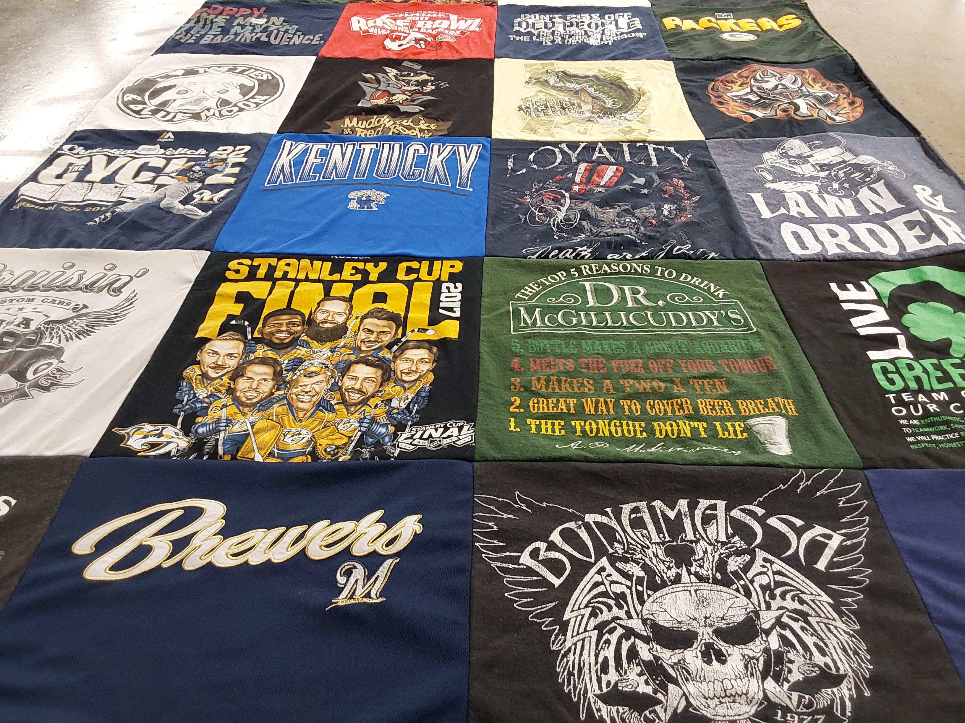 T-shirt quilt featuring nashville predators, milwaukee brewers by Linda from KY