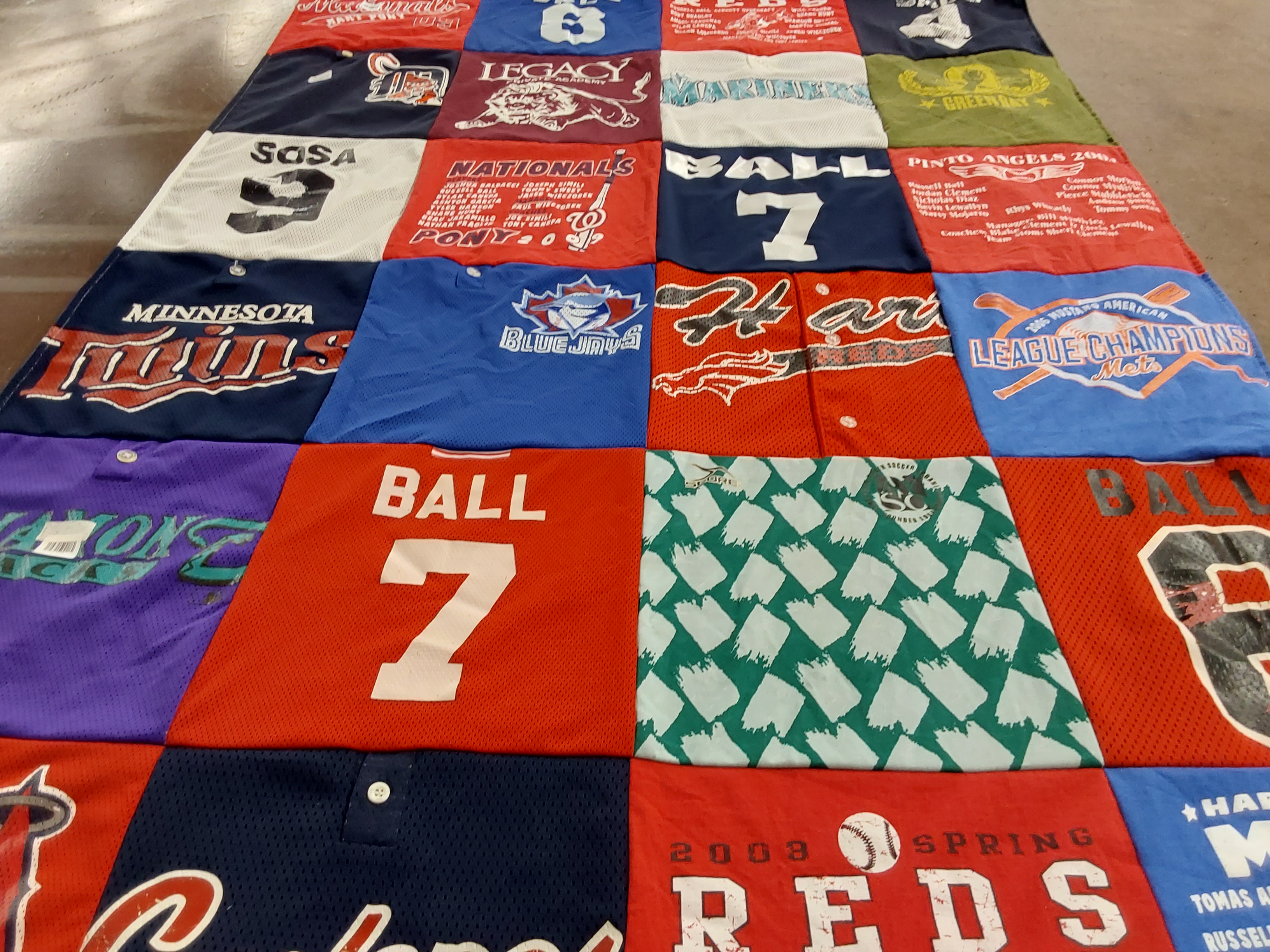 T-shirt quilt with baseball themes by Krissy from CA