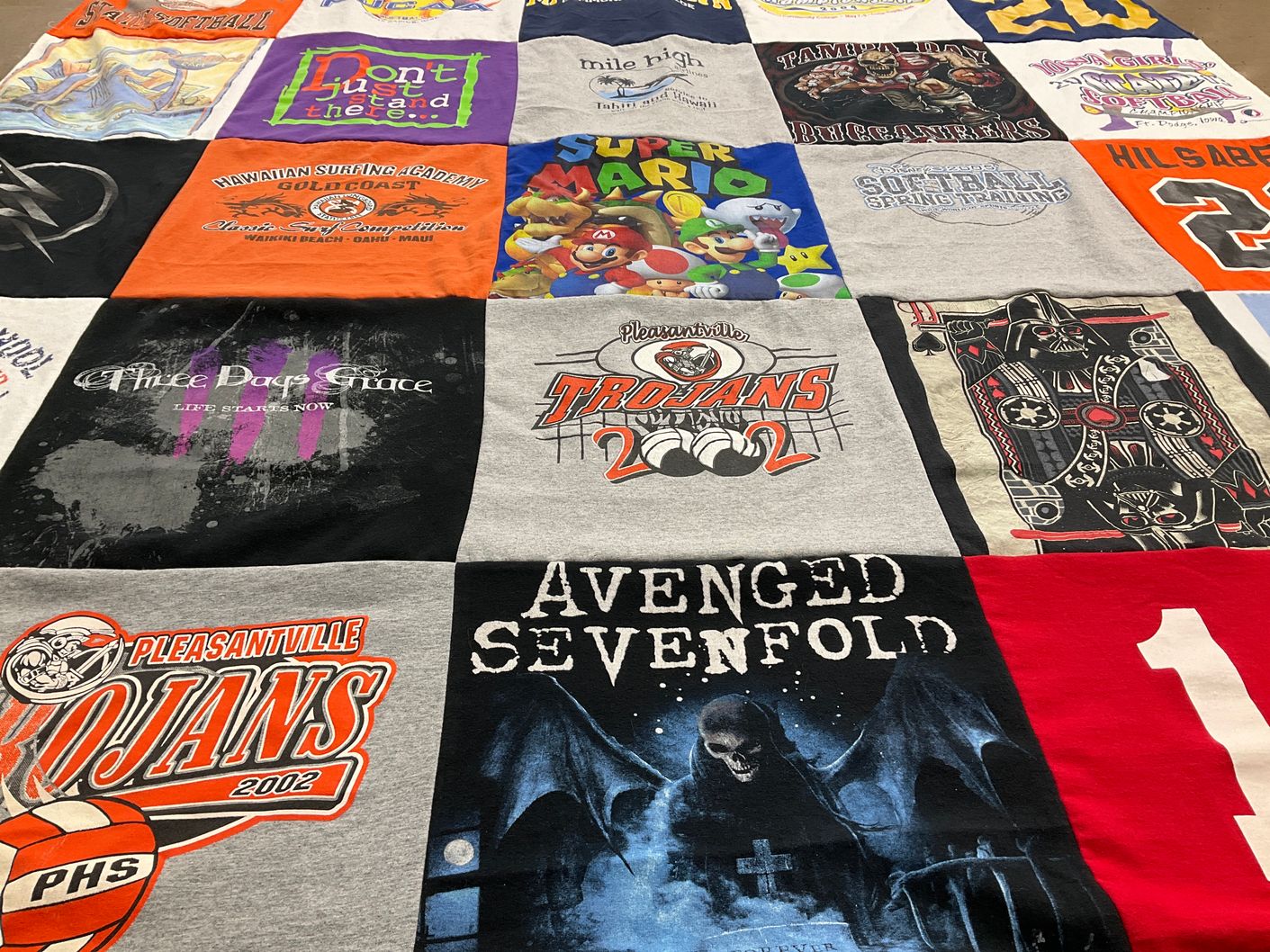 T-shirt quilt featuring pleasantville trojans by Chuck from IA