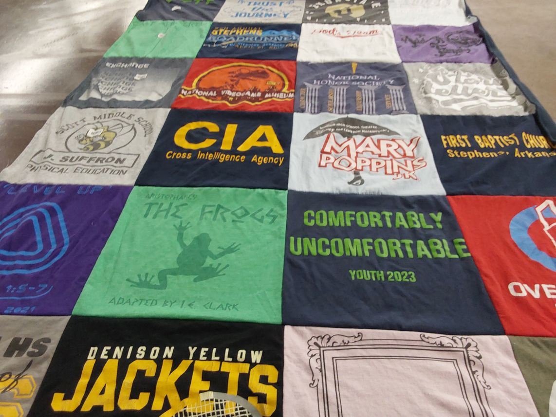 T-shirt quilt featuring denison yellow jackets by Steve from TX