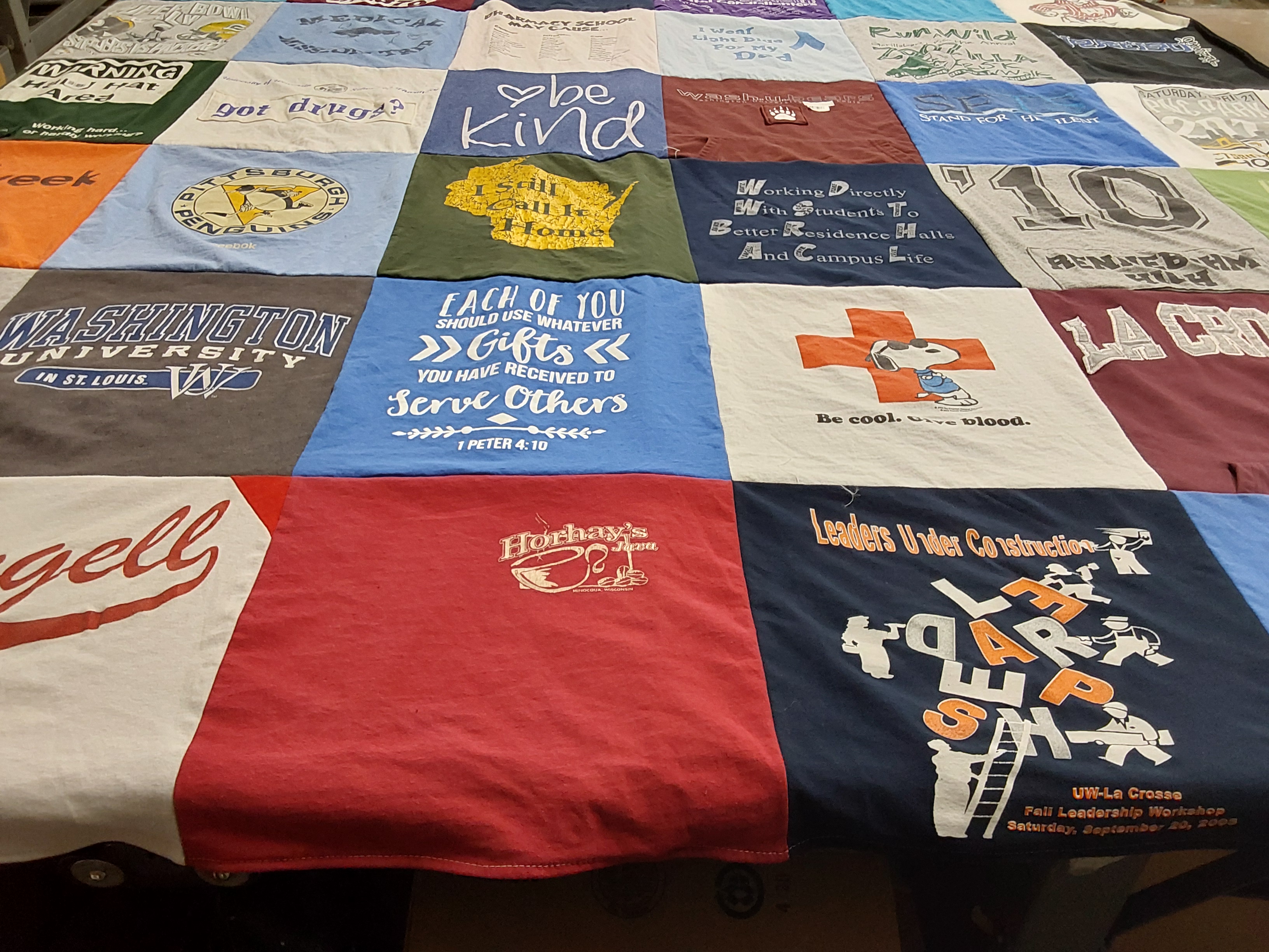 T-shirt quilt from washington university by Laura from WI