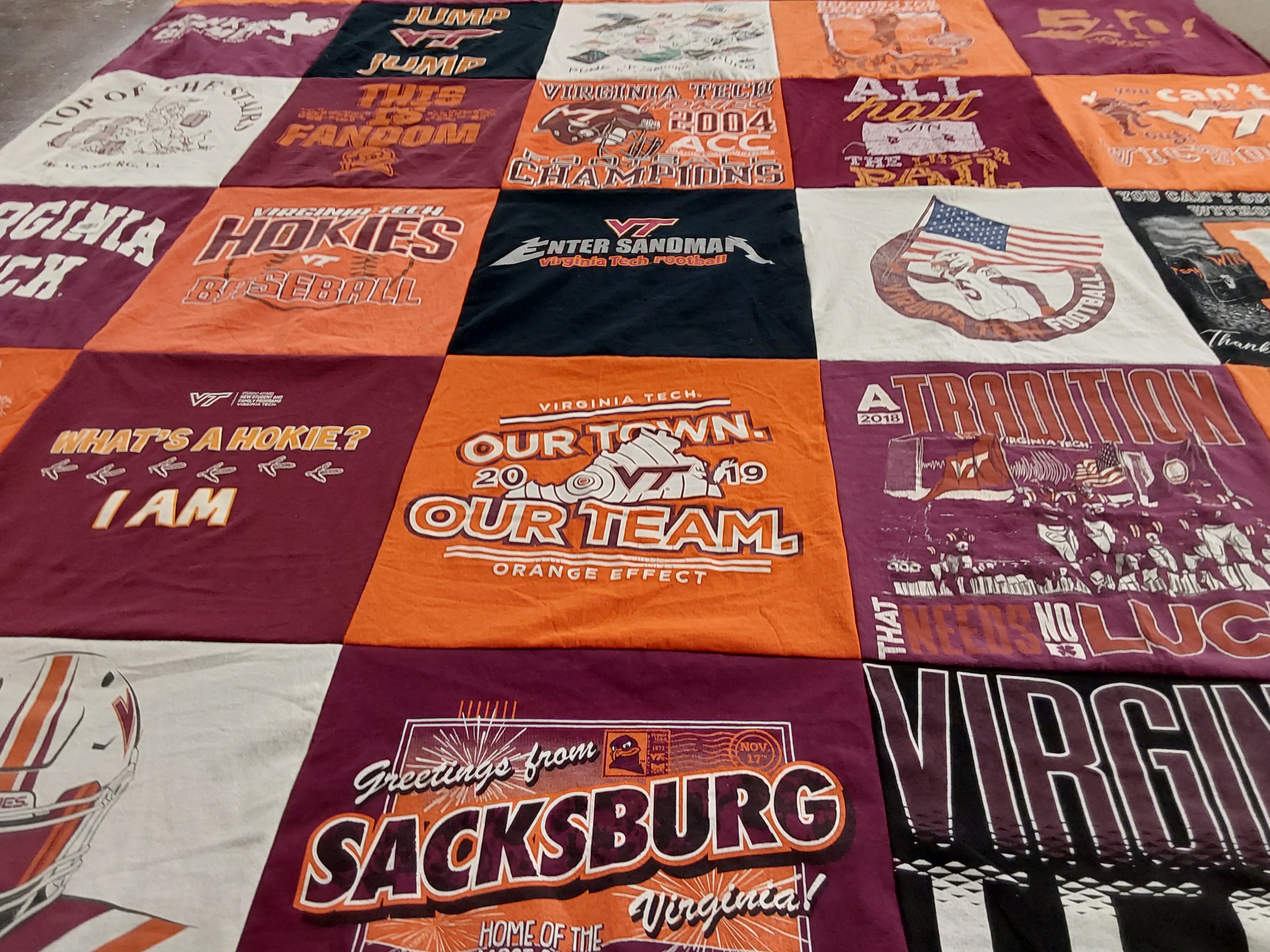 T-shirt quilt featuring virginia tech hokies football, virginia tech hokies baseball by Beth from VA