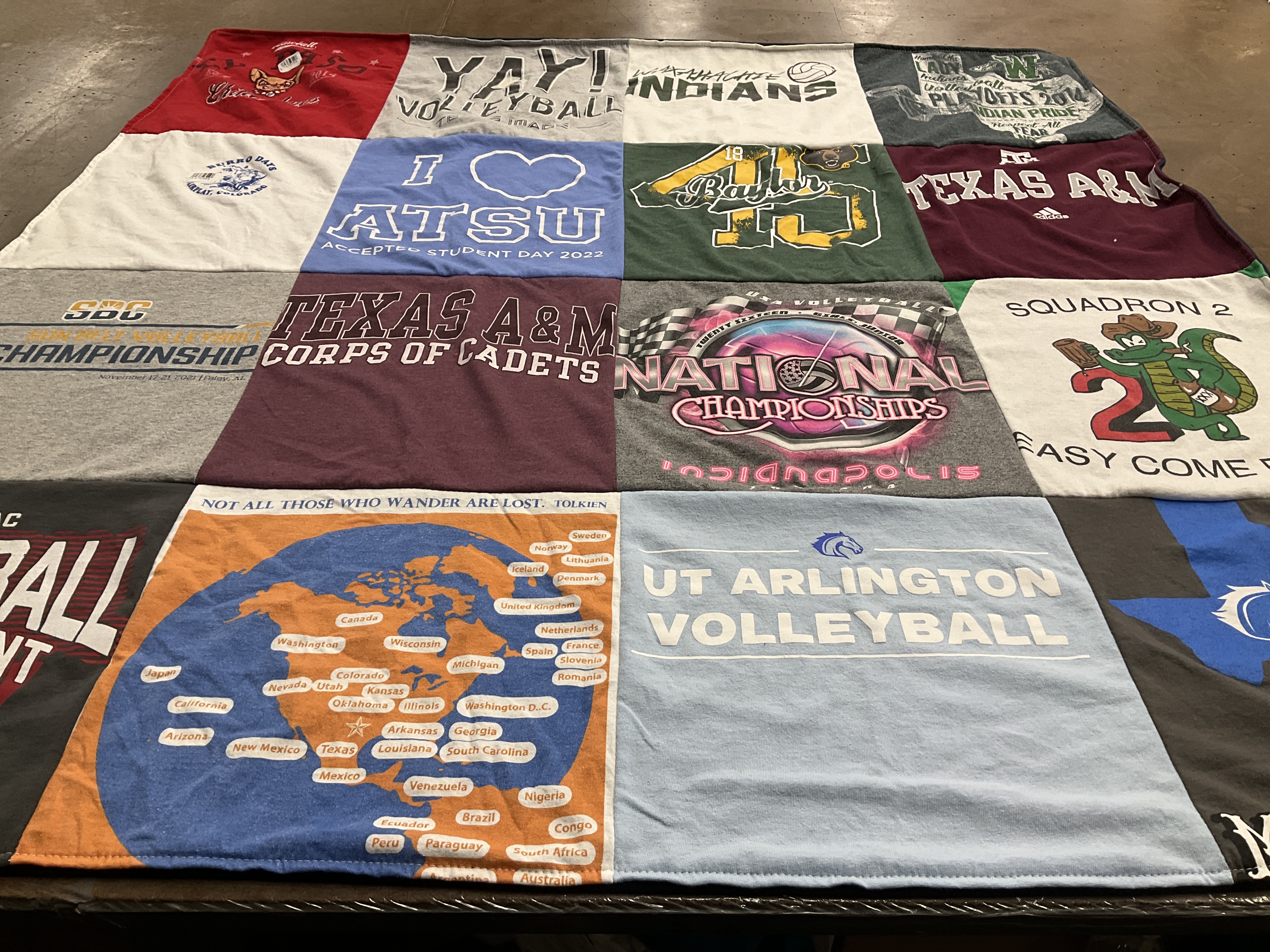 T-shirt quilt featuring texas a&m volleyball, ut arlington volleyball by Melanie from TX