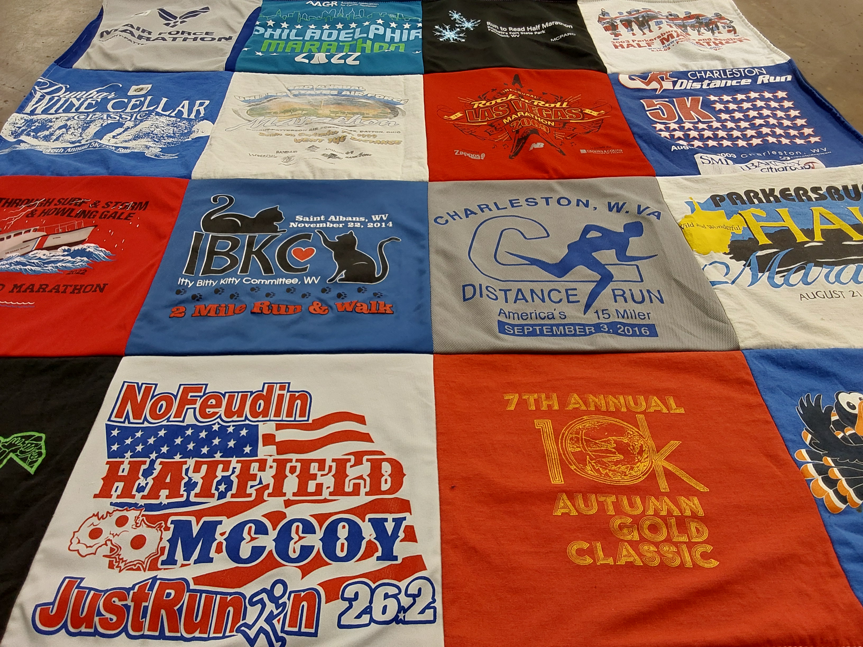 T-shirt quilt with running, walking themes by Joy from WV