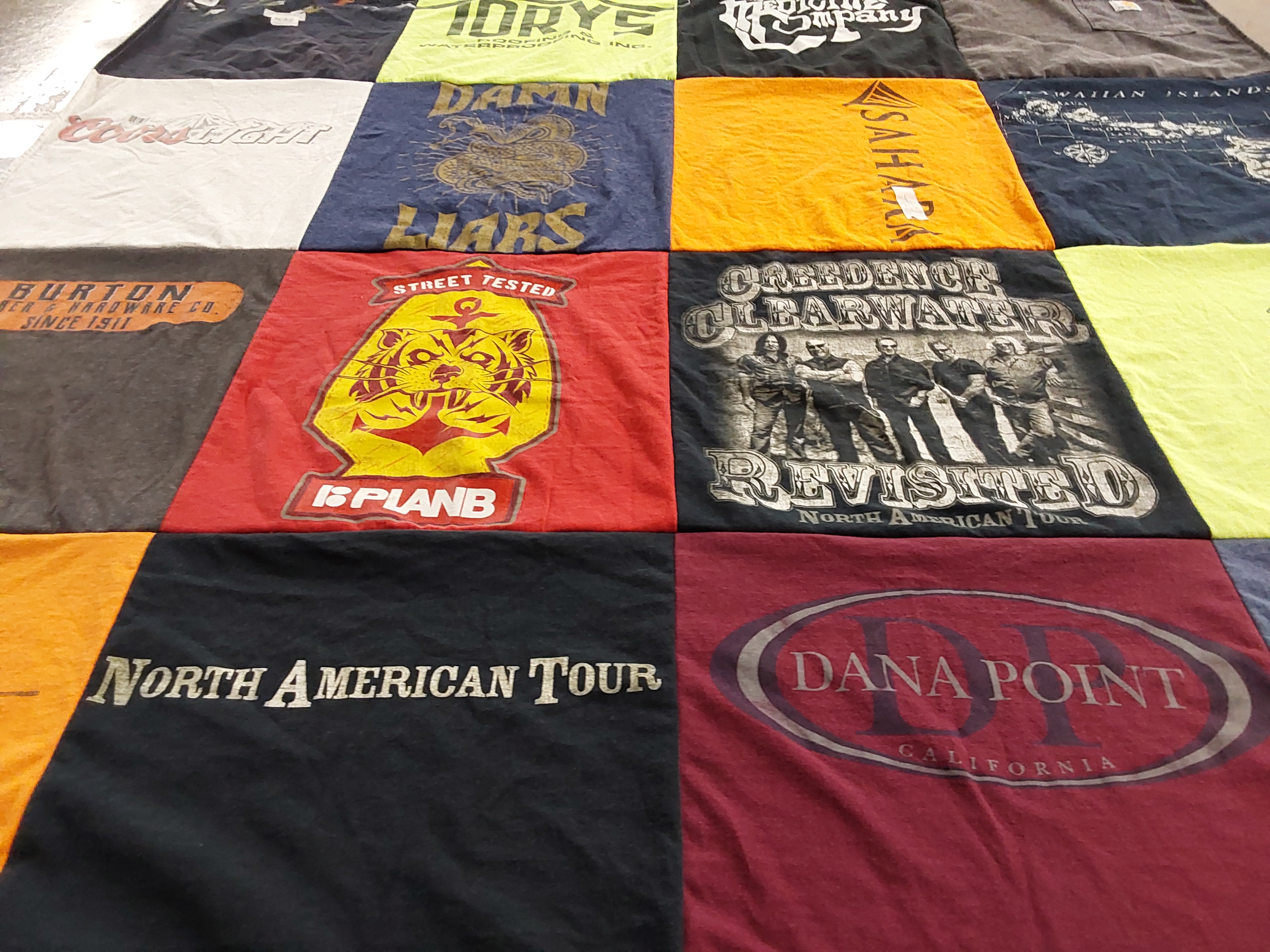 T-shirt quilt with music, outdoor activities themes by Jessica from UT