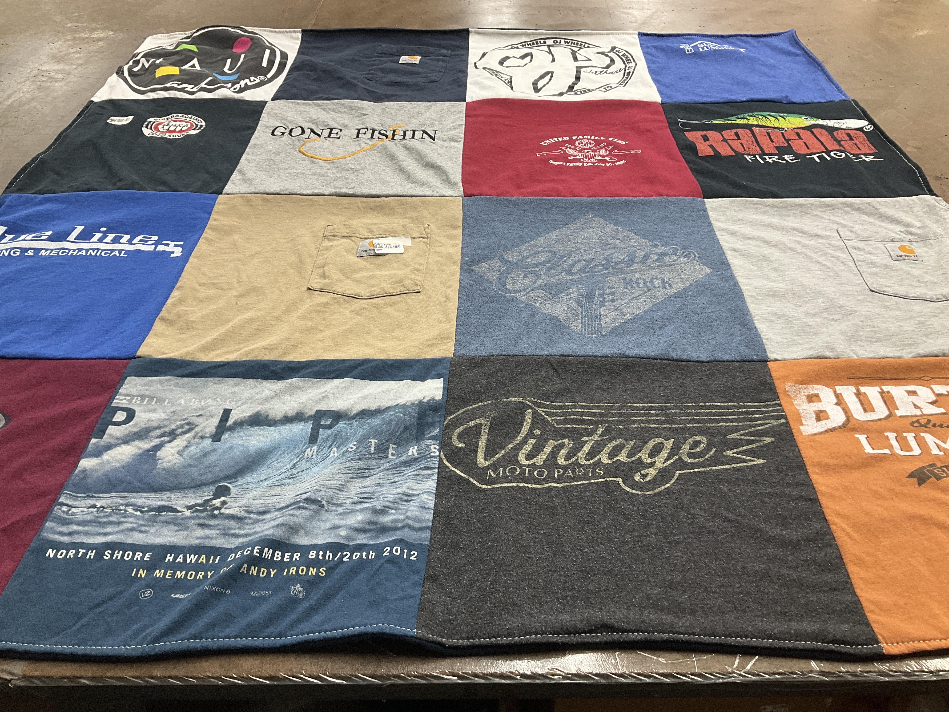 T-shirt quilt with fishing, surfing themes by Jessica from UT
