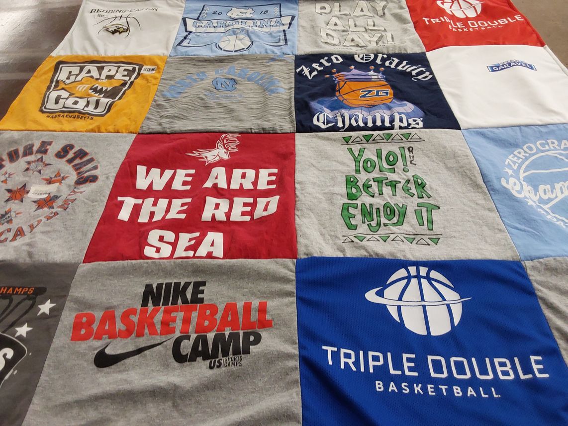 T-shirt quilt with basketball, sports themes by Lindsay from CT