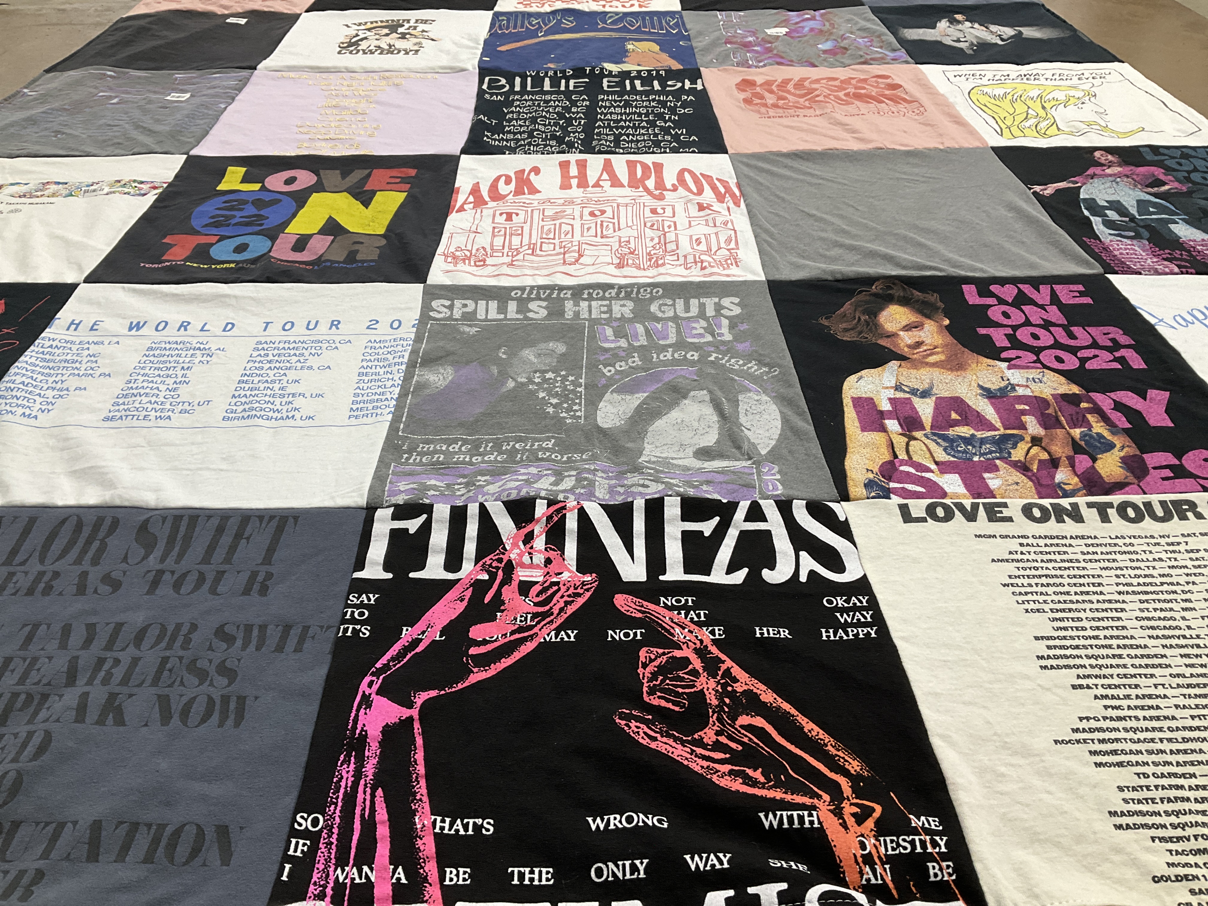 T-shirt quilt with music, concerts themes by Denita from AL