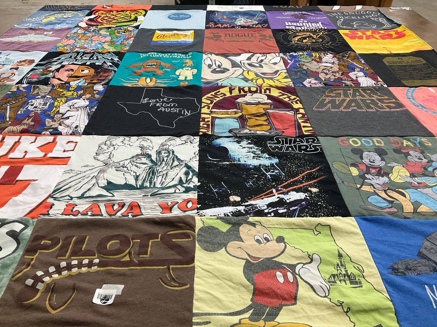 T-shirt quilt with star wars, disney themes by KAYLA from FL