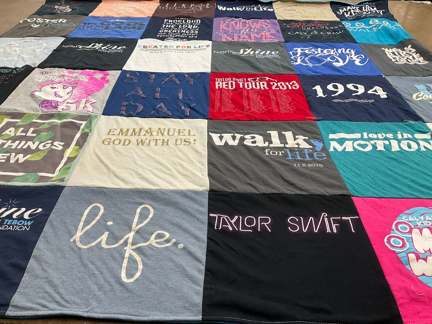 T-shirt quilt with taylor swift, charity themes by Paige from FL