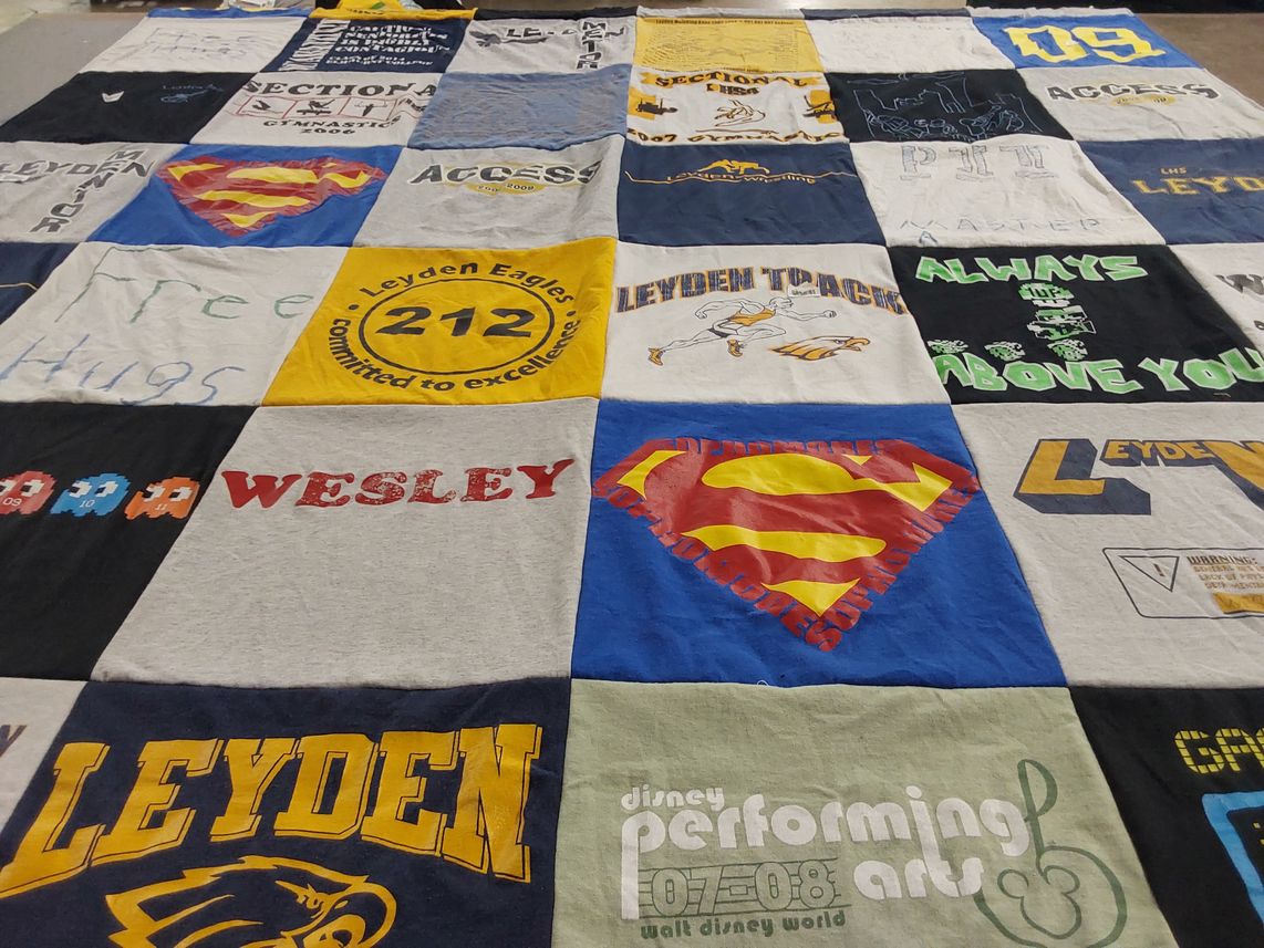 T-shirt quilt featuring leyden eagles by Emily from IL
