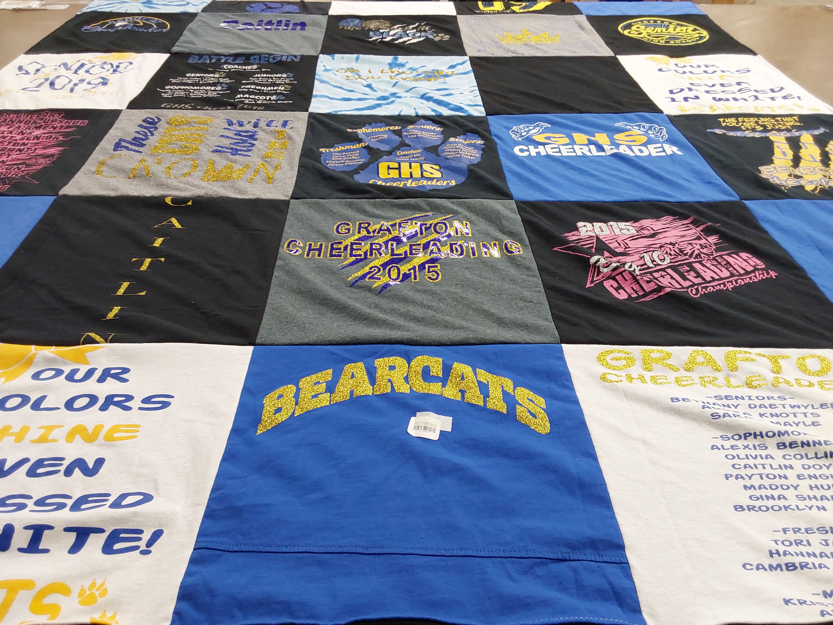 T-shirt quilt featuring grafton cheerleading by Sandy from WV
