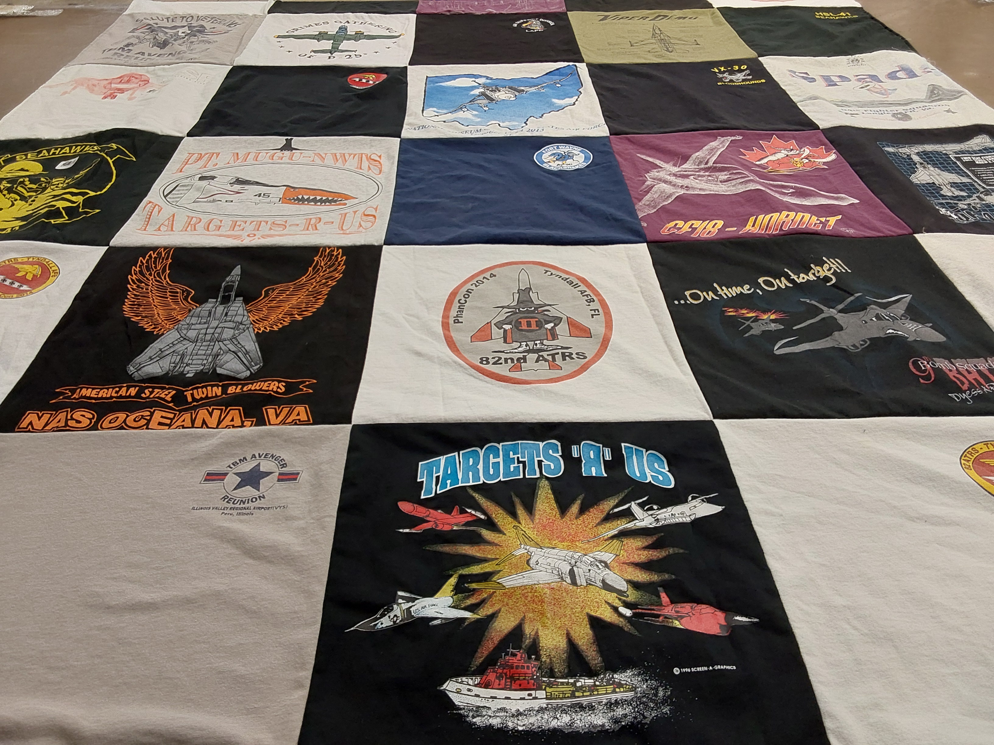 T-shirt quilt with aviation, military themes by Beth from IL