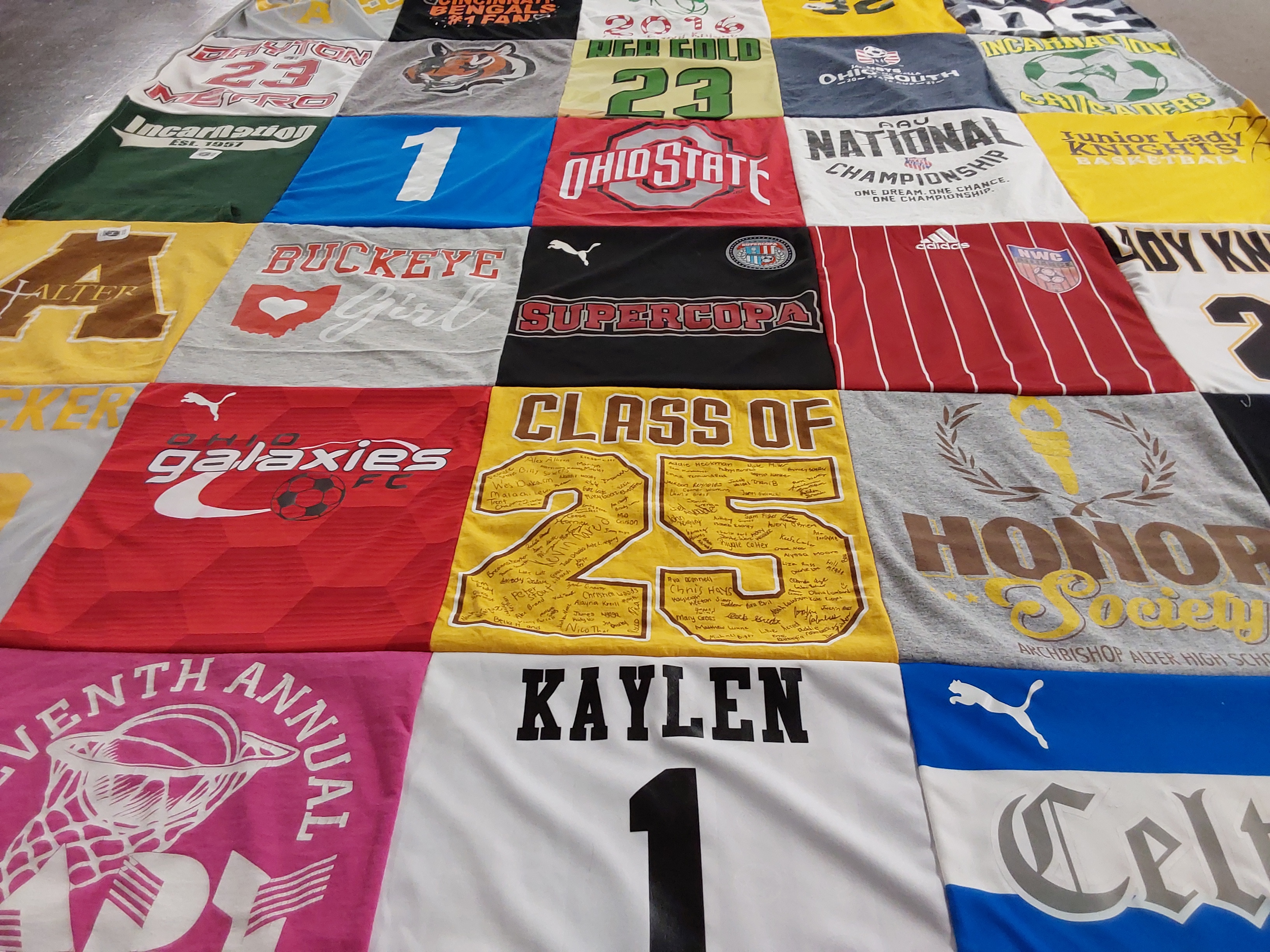 T-shirt quilt featuring ohio state university, los angeles galaxy by Mindy from OH