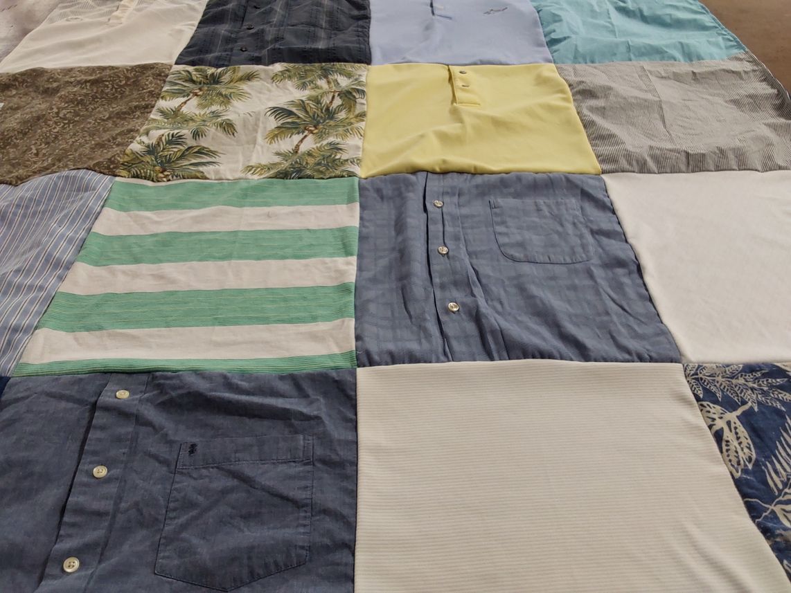 T-shirt quilt with sewing, textiles themes by Anna from GA