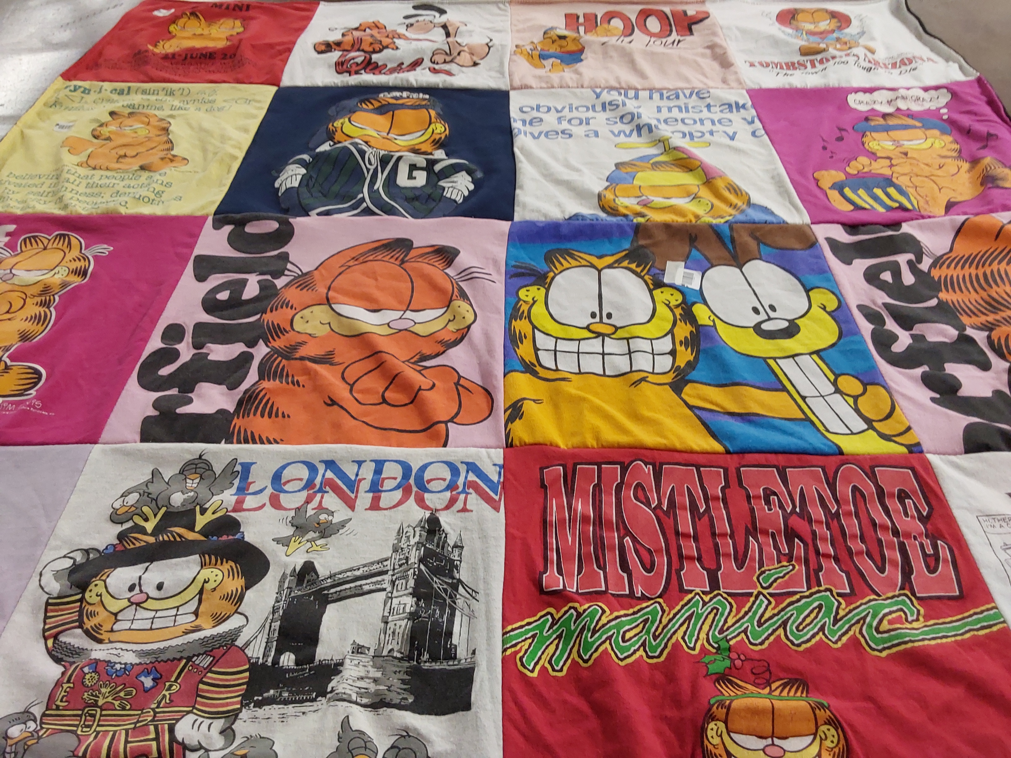 T-shirt quilt with cartoons, comedy themes by Karie from OH