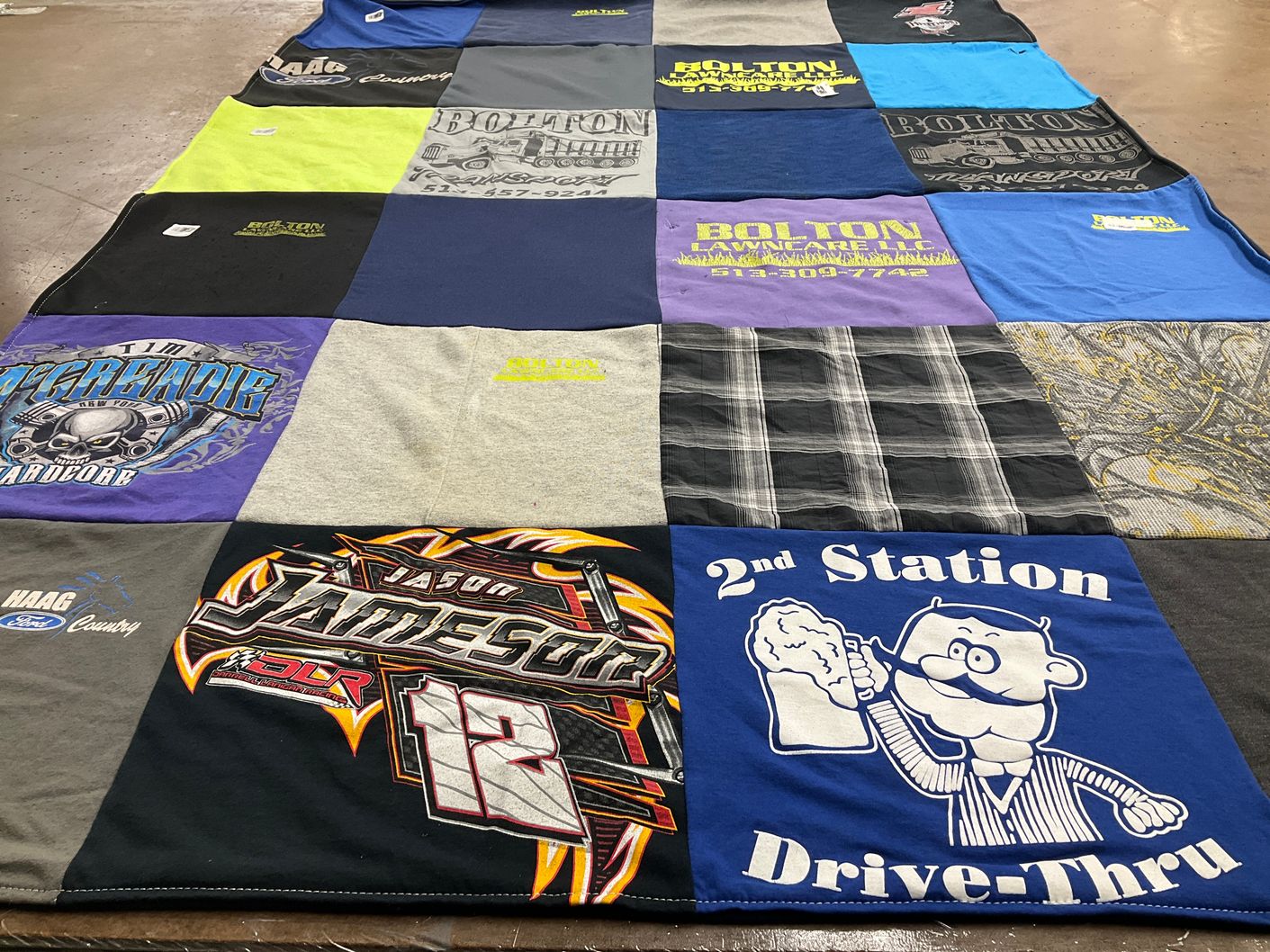 T-shirt quilt with racing, automotive themes by Amanda from KY
