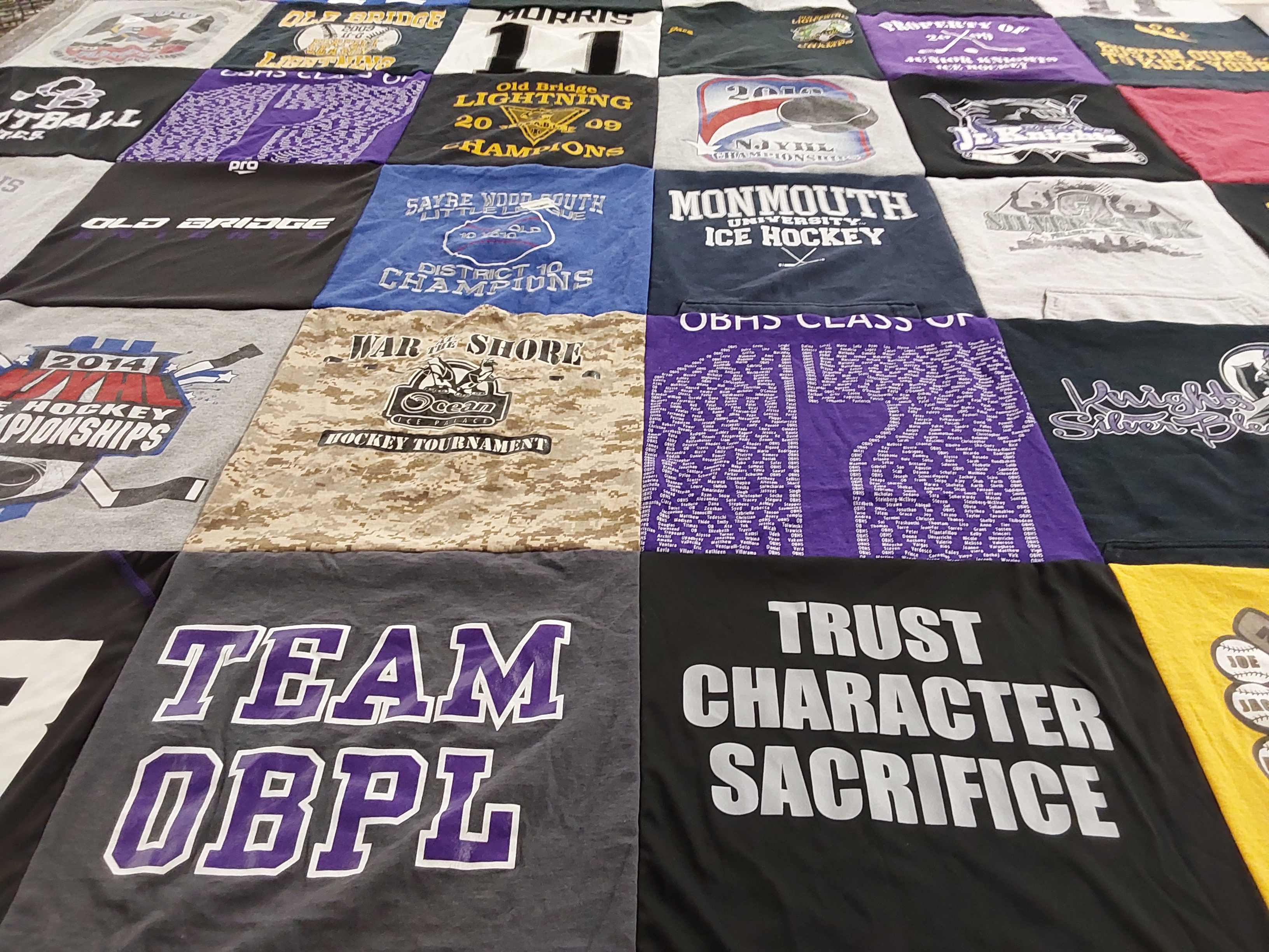 T-shirt quilt featuring old bridge football team, monmouth university ice hockey team by Eileen from NJ