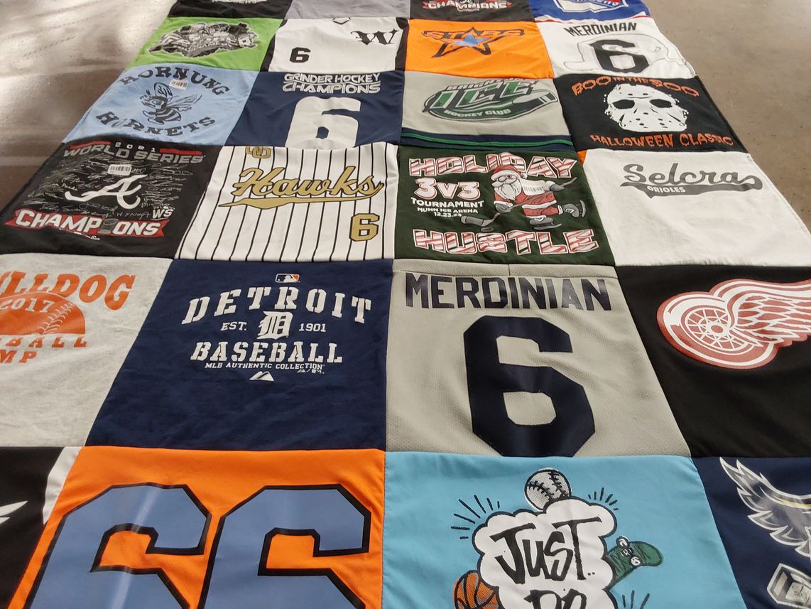 T-shirt quilt featuring detroit red wings, atlanta braves by Mike from MI