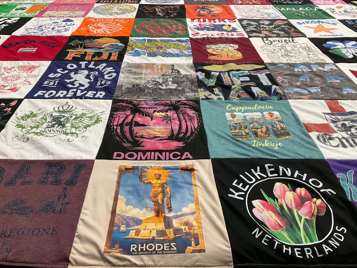 T-shirt quilt with travel, culture themes by Lisa from UT