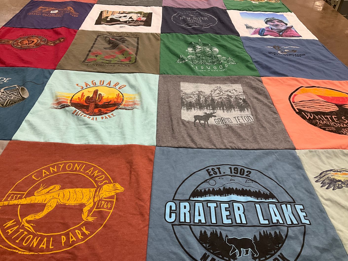T-shirt quilt with nature, hiking themes by Steve from PA