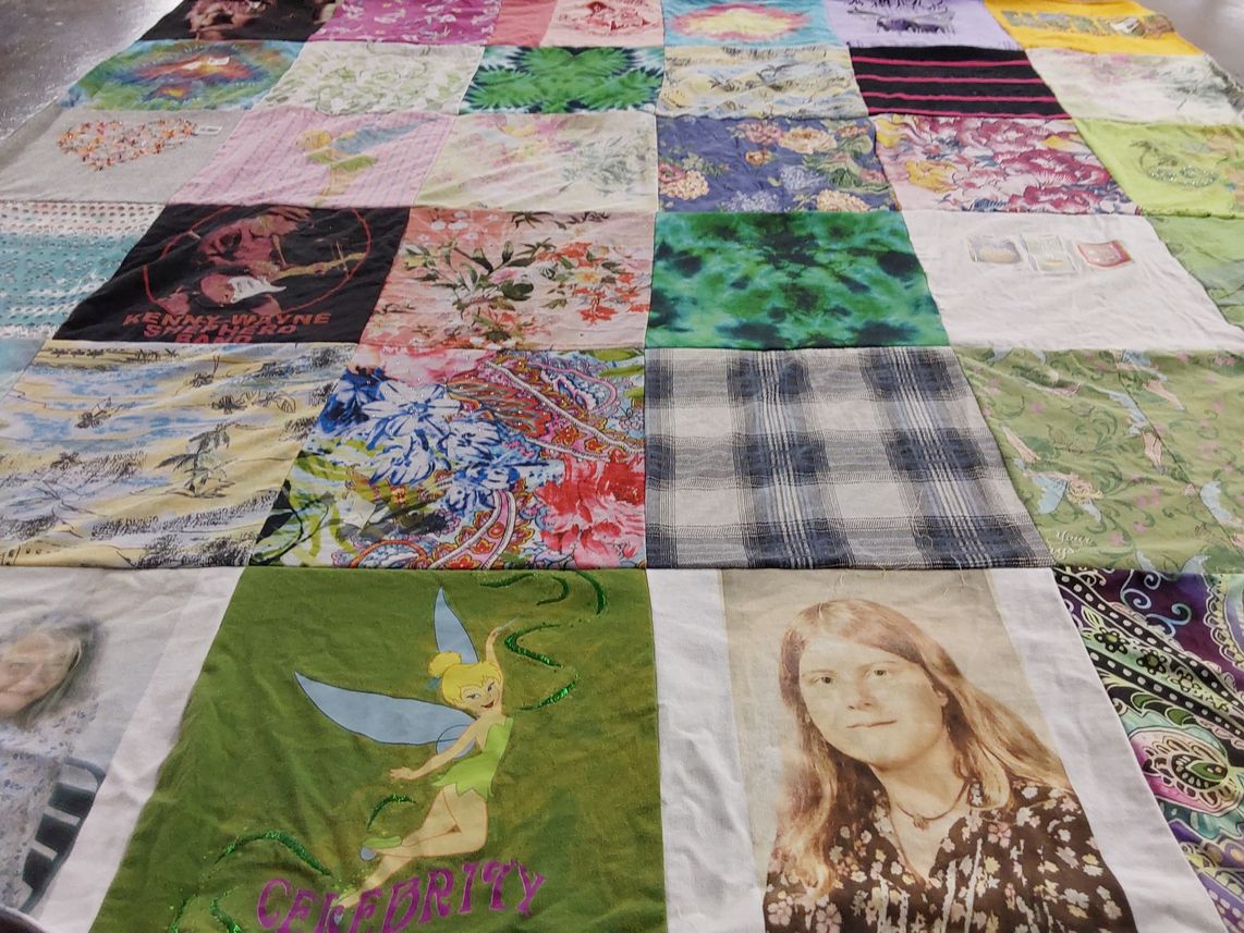 T-shirt quilt with music, art themes by Makenzie from FL