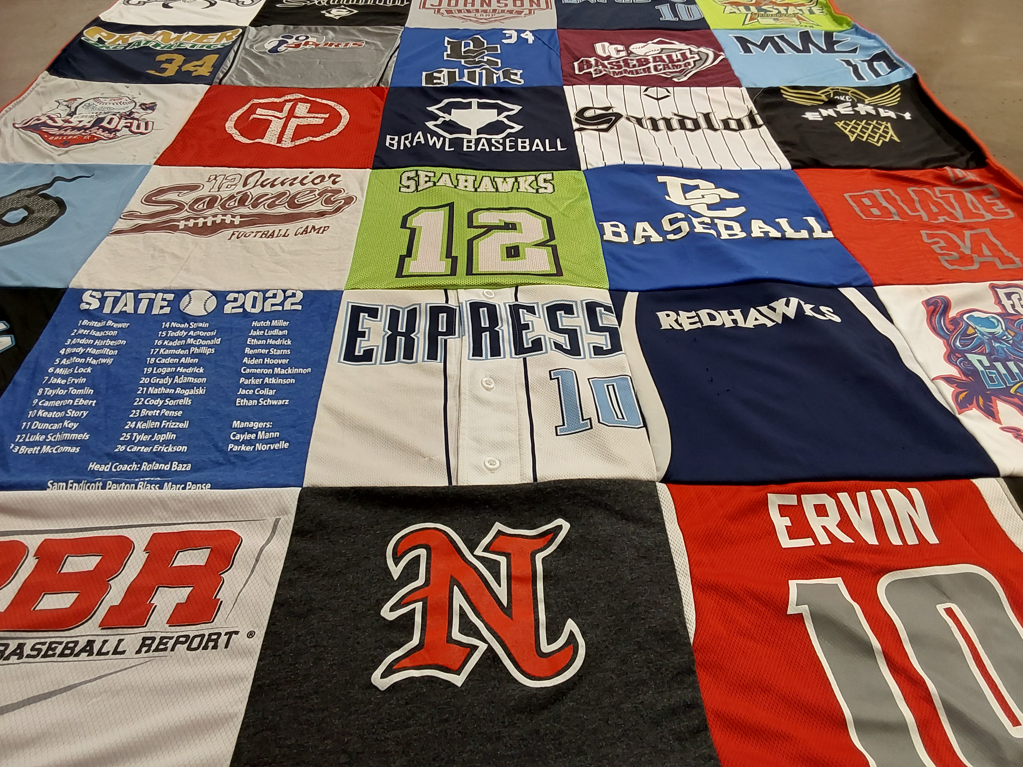 T-shirt quilt with baseball, sports themes by Suzanne from OK