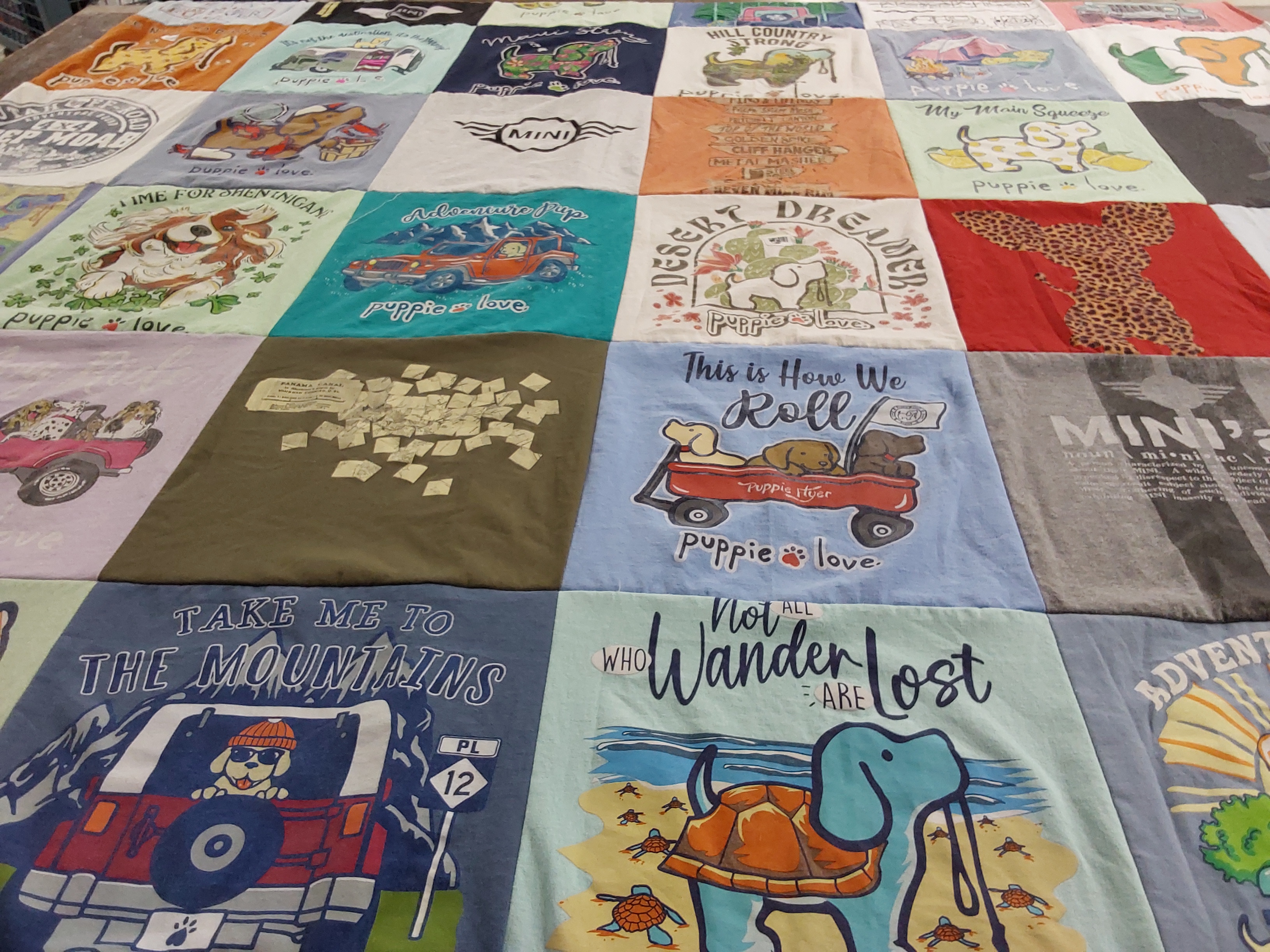 T-shirt quilt with pets, travel themes by David from TX