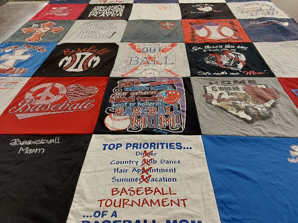 T-shirt quilt with baseball themes by lynn from TX