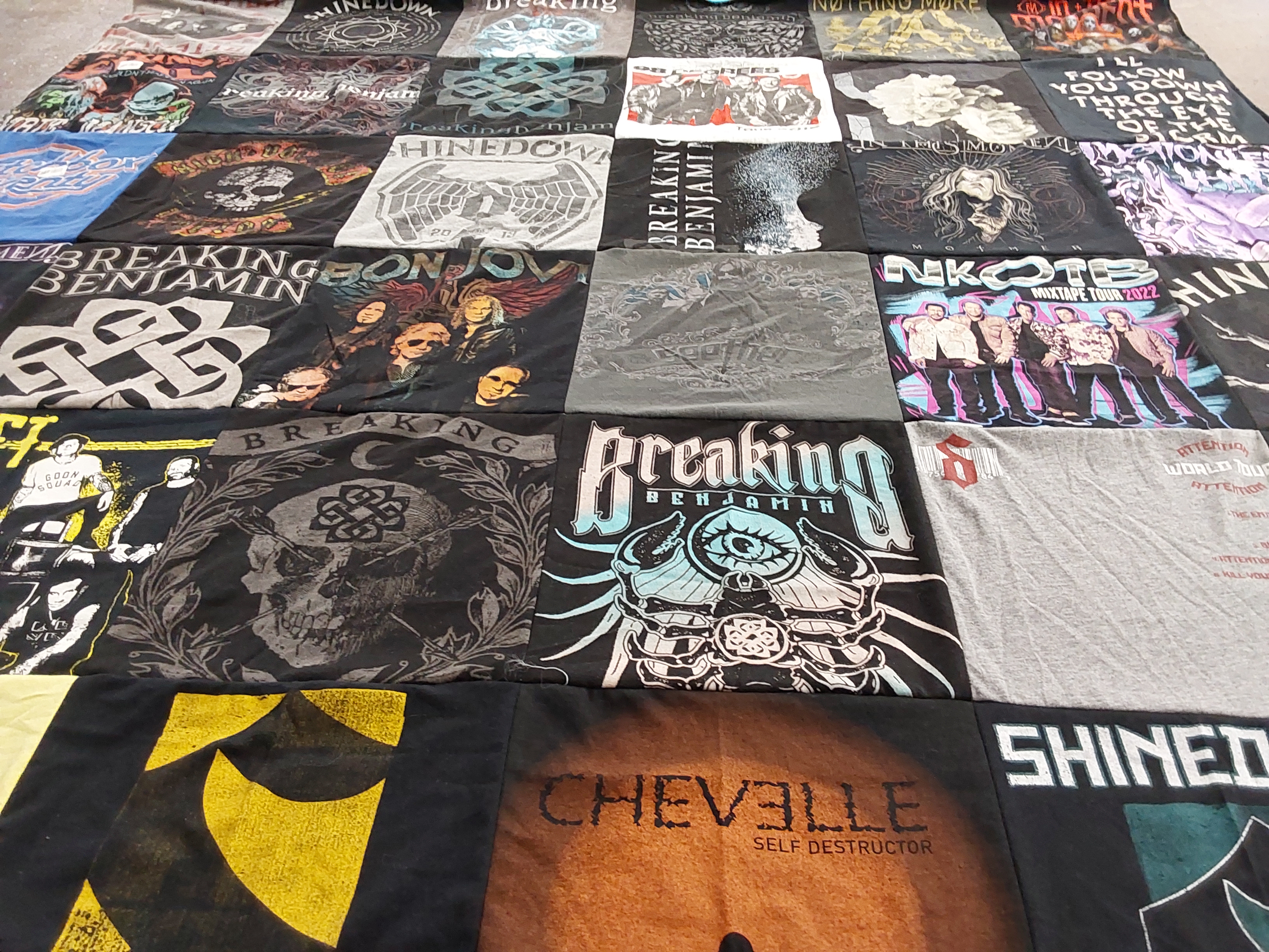 T-shirt quilt with music, rock themes by sara from IA
