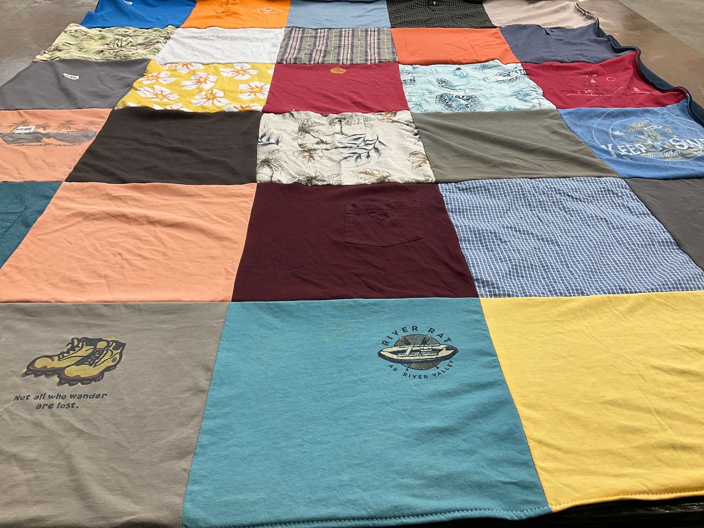 T-shirt quilt with outdoors, travel themes by Susan from TN