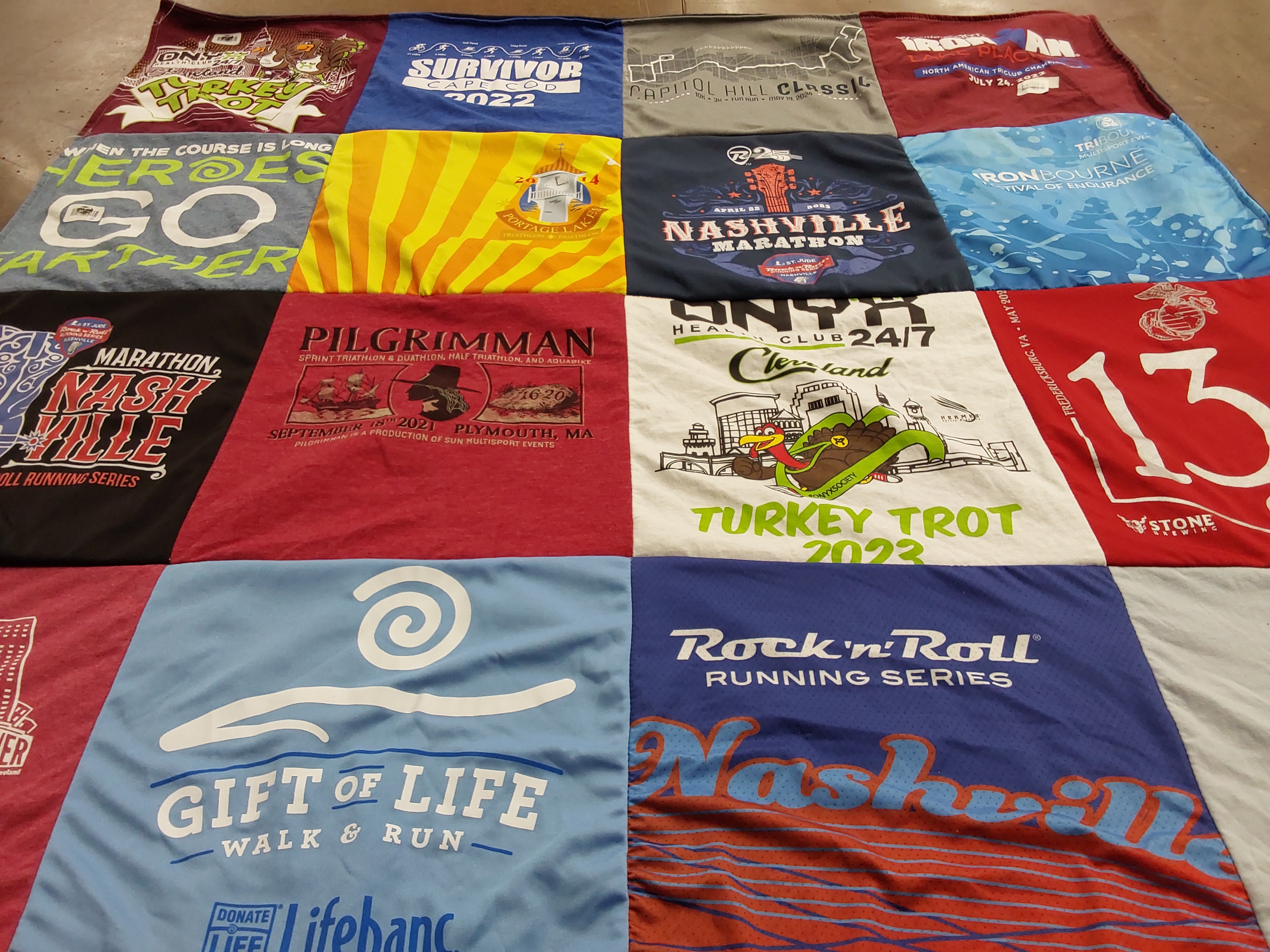 T-shirt quilt with running, triathlons themes by William from DC
