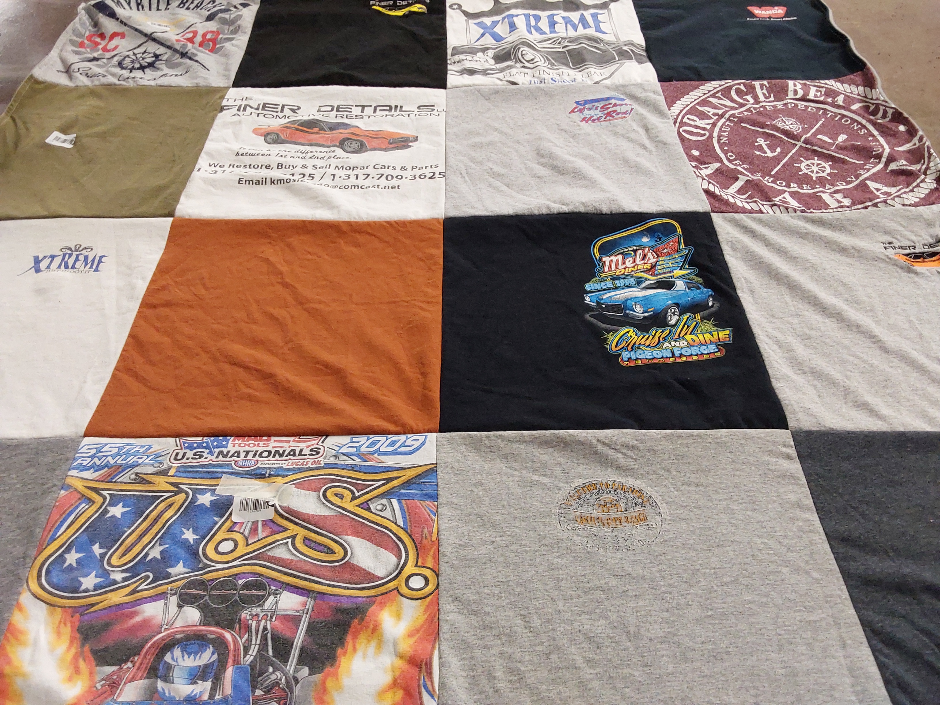 T-shirt quilt with automotive, classic cars themes by Aaron from IN