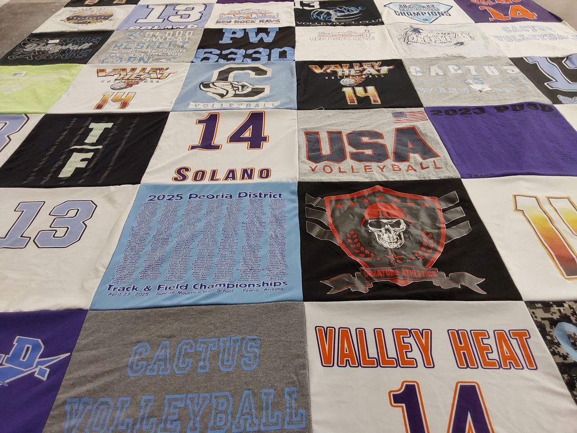 T-shirt quilt featuring cactus volleyball, valley heat volleyball by Traci from AZ