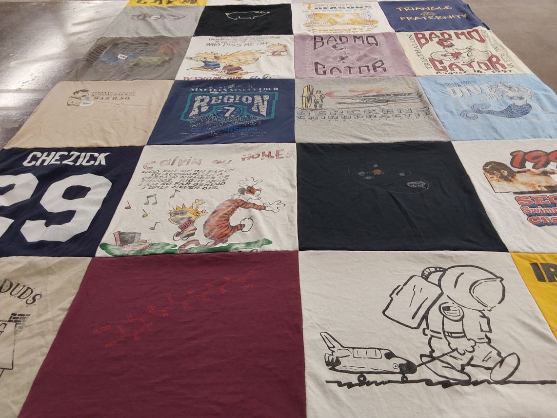 T-shirt quilt with cartoon characters, space themes by Shirley from MN
