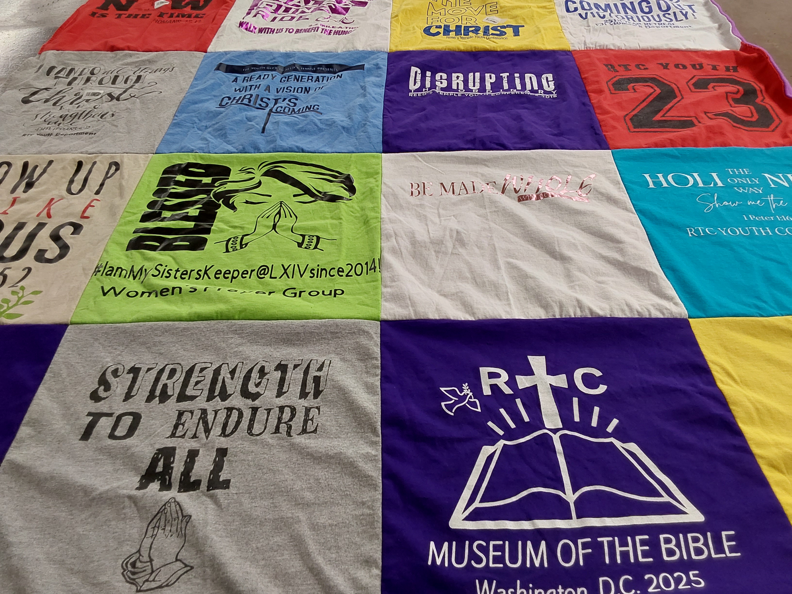 T-shirt quilt with christianity, youth groups themes by Alanna from IN