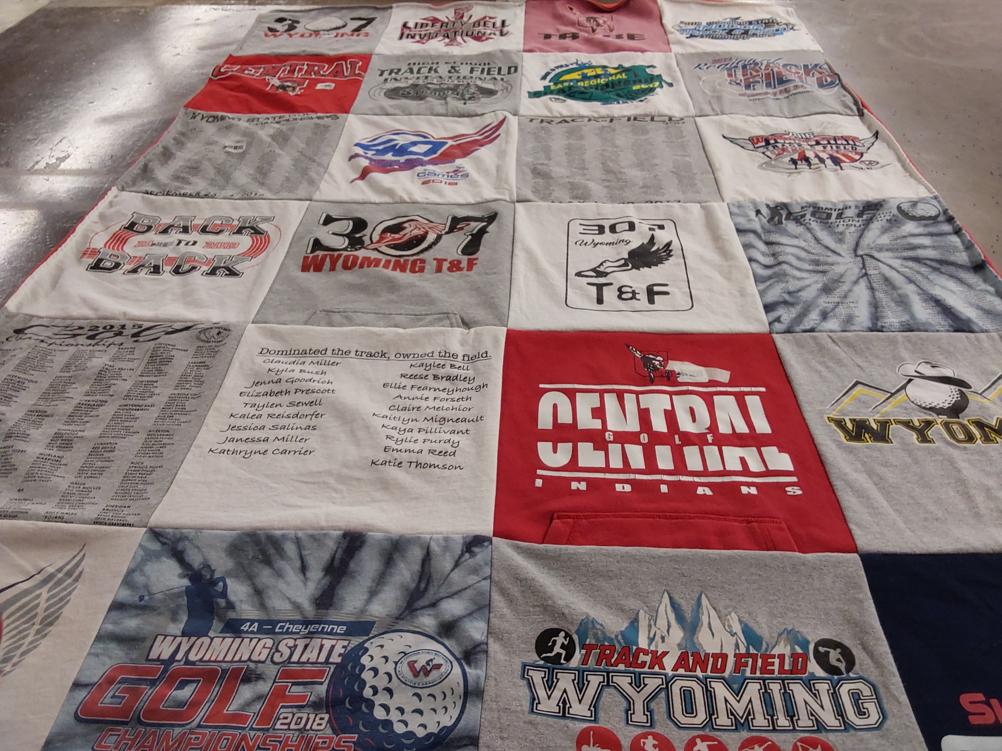 T-shirt quilt featuring wyoming track and field, central high school track and field by Amanda from WY