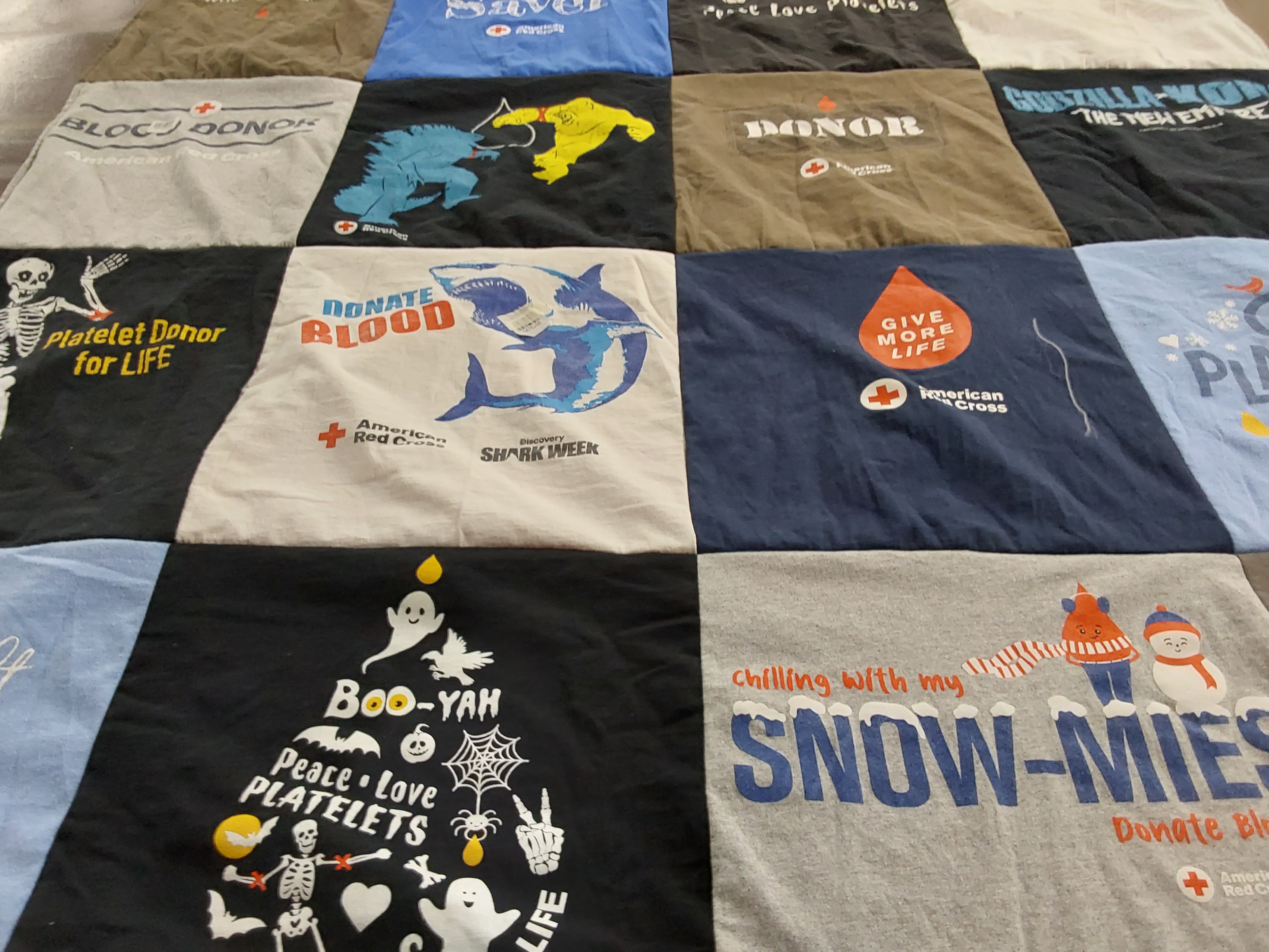 T-shirt quilt with blood donation, community service themes by Bryan from OH