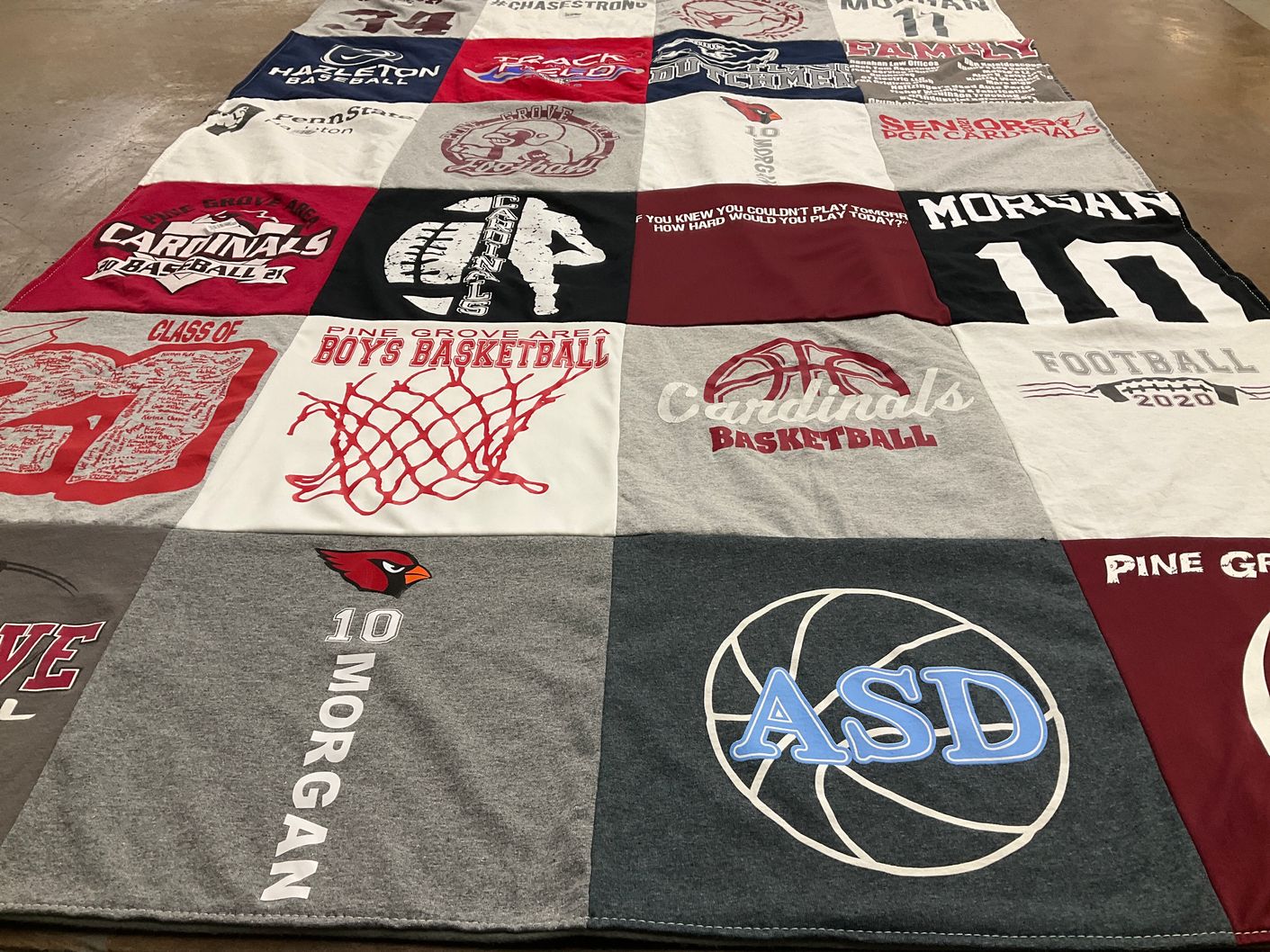 T-shirt quilt featuring cardinals basketball, pine grove area boys basketball by Charlene from PA