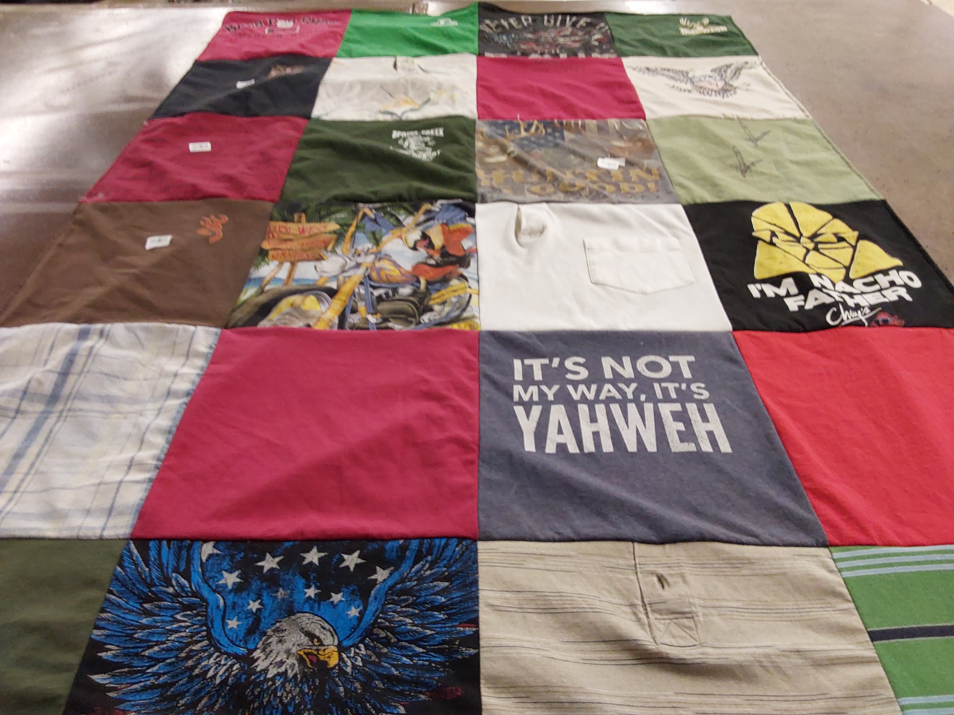T-shirt quilt with biking, faith themes by Tammy from GA